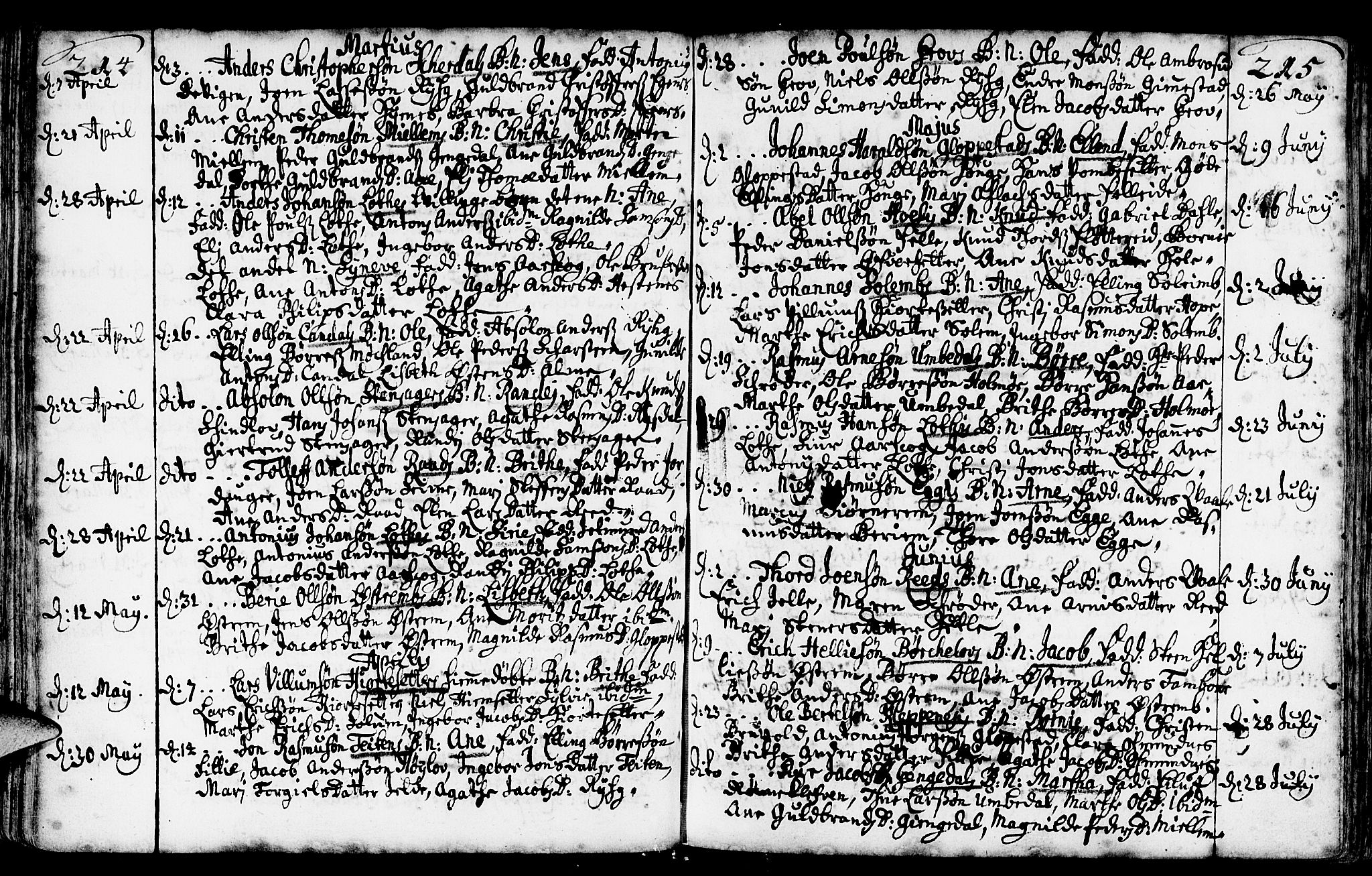 Gloppen sokneprestembete, AV/SAB-A-80101/H/Haa/Haaa/L0002: Parish register (official) no. A 2, 1712-1735, p. 214-215