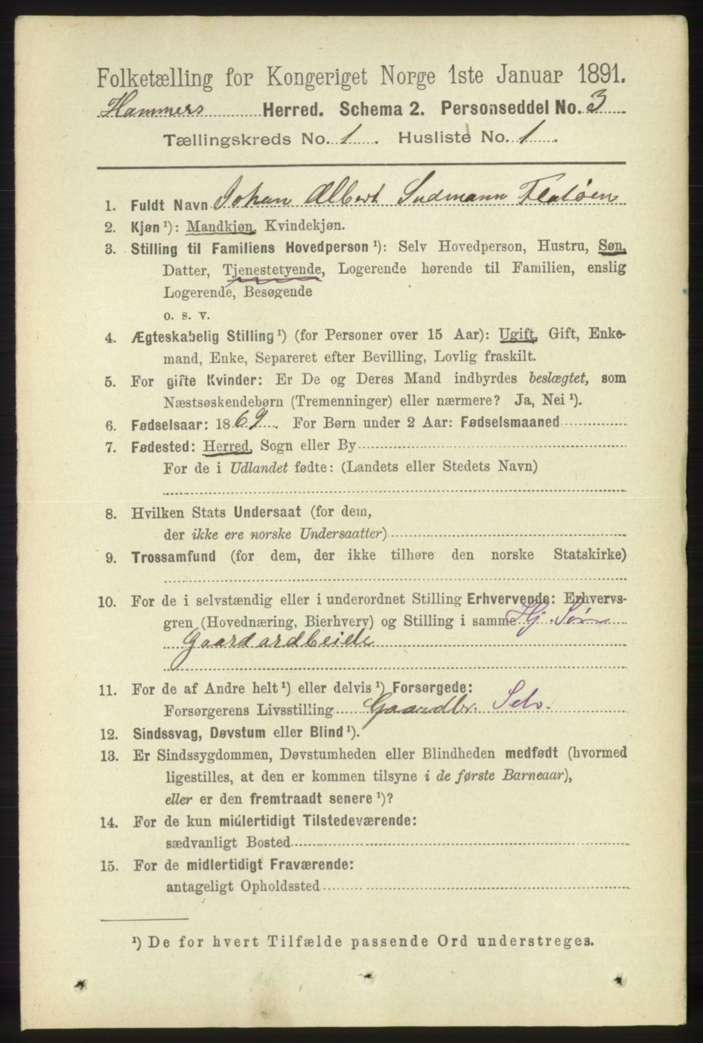 RA, 1891 census for 1254 Hamre, 1891, p. 66