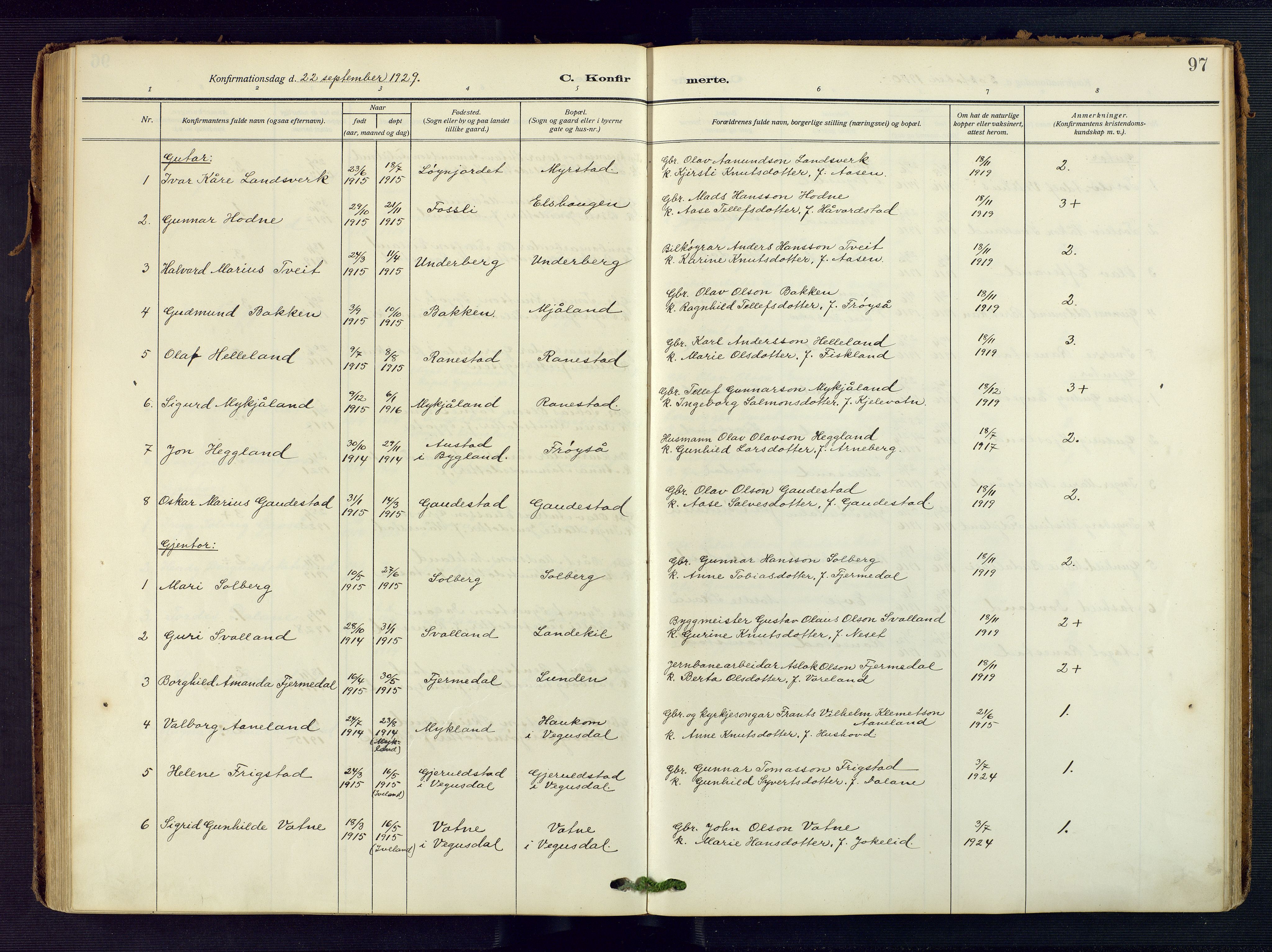 Evje sokneprestkontor, AV/SAK-1111-0008/F/Fa/Fac/L0004: Parish register (official) no. A 4, 1910-1932, p. 97