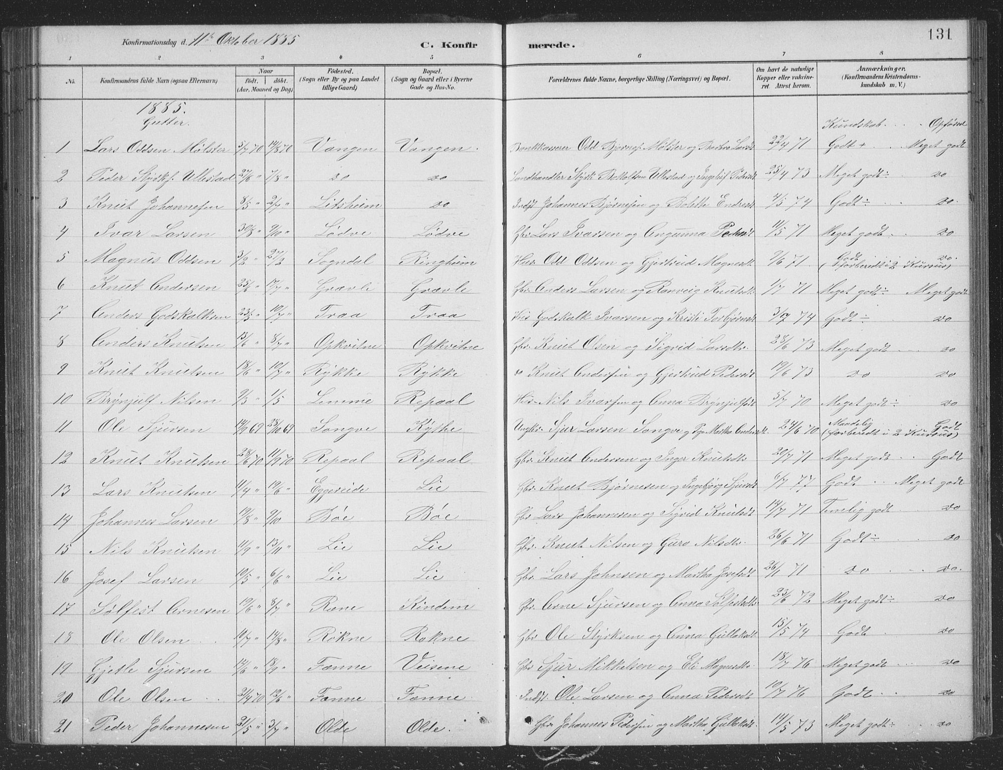 Voss sokneprestembete, SAB/A-79001/H/Hab: Parish register (copy) no. B 3, 1879-1894, p. 131
