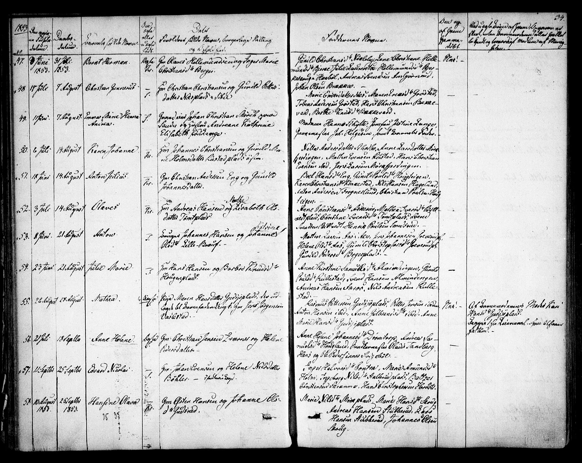 Kråkstad prestekontor Kirkebøker, SAO/A-10125a/F/Fa/L0006: Parish register (official) no. I 6, 1848-1857, p. 34