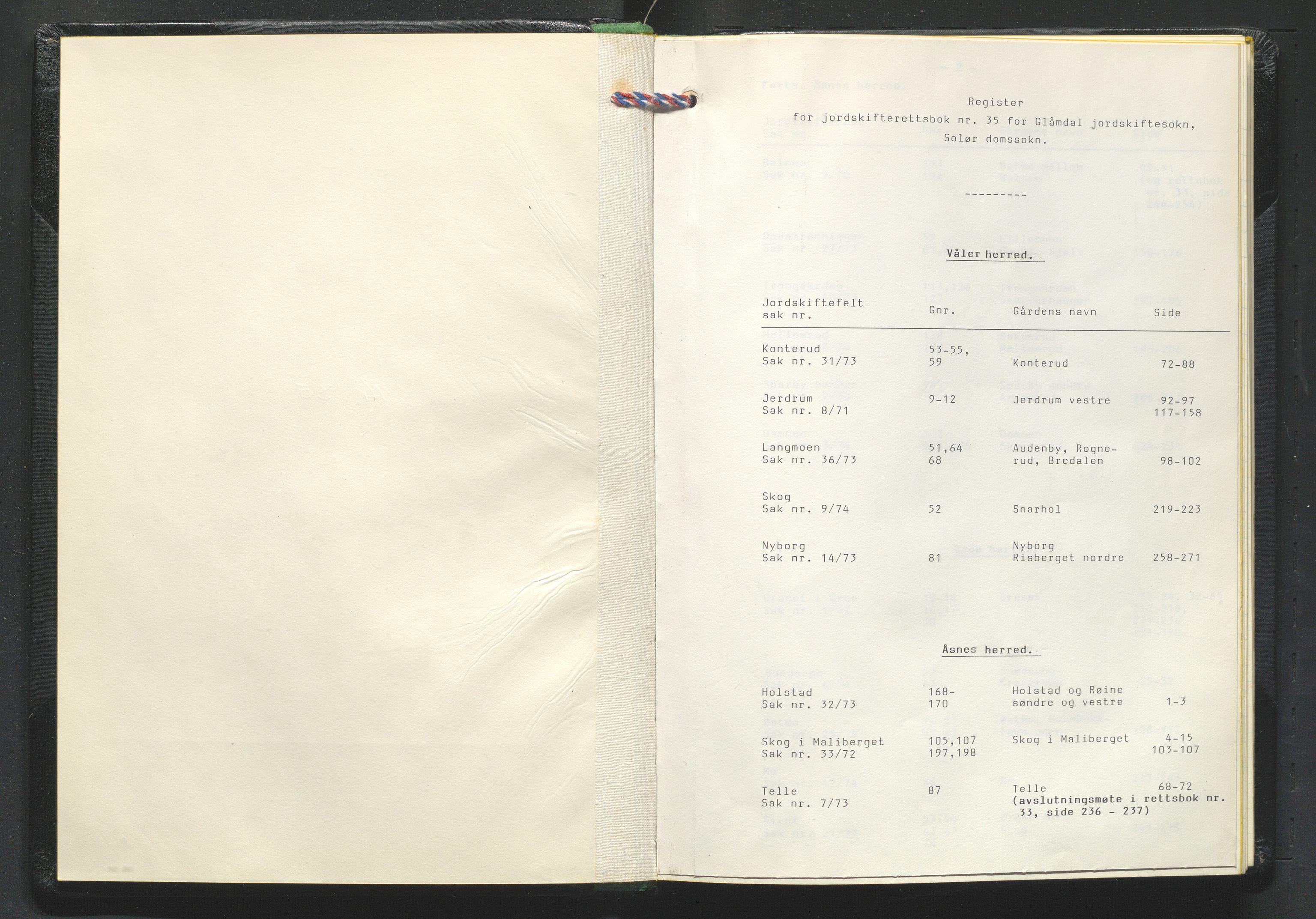 Glåmdal jordskifterett, AV/SAH-JORDSKIFTEH-003/G/Ga/L0018/0001: Rettsbøker / Rettsbok - nr. 35, 1974-1977