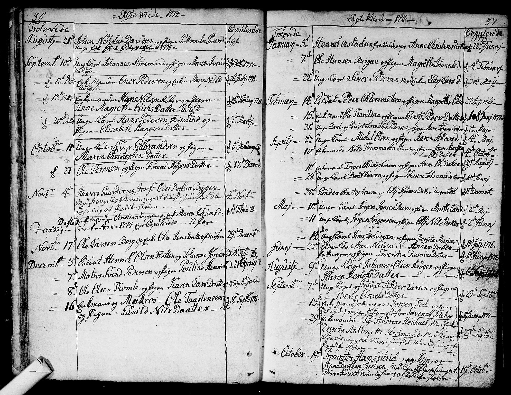 Bragernes kirkebøker, SAKO/A-6/F/Fa/L0005: Parish register (official) no. I 5, 1759-1781, p. 36-37