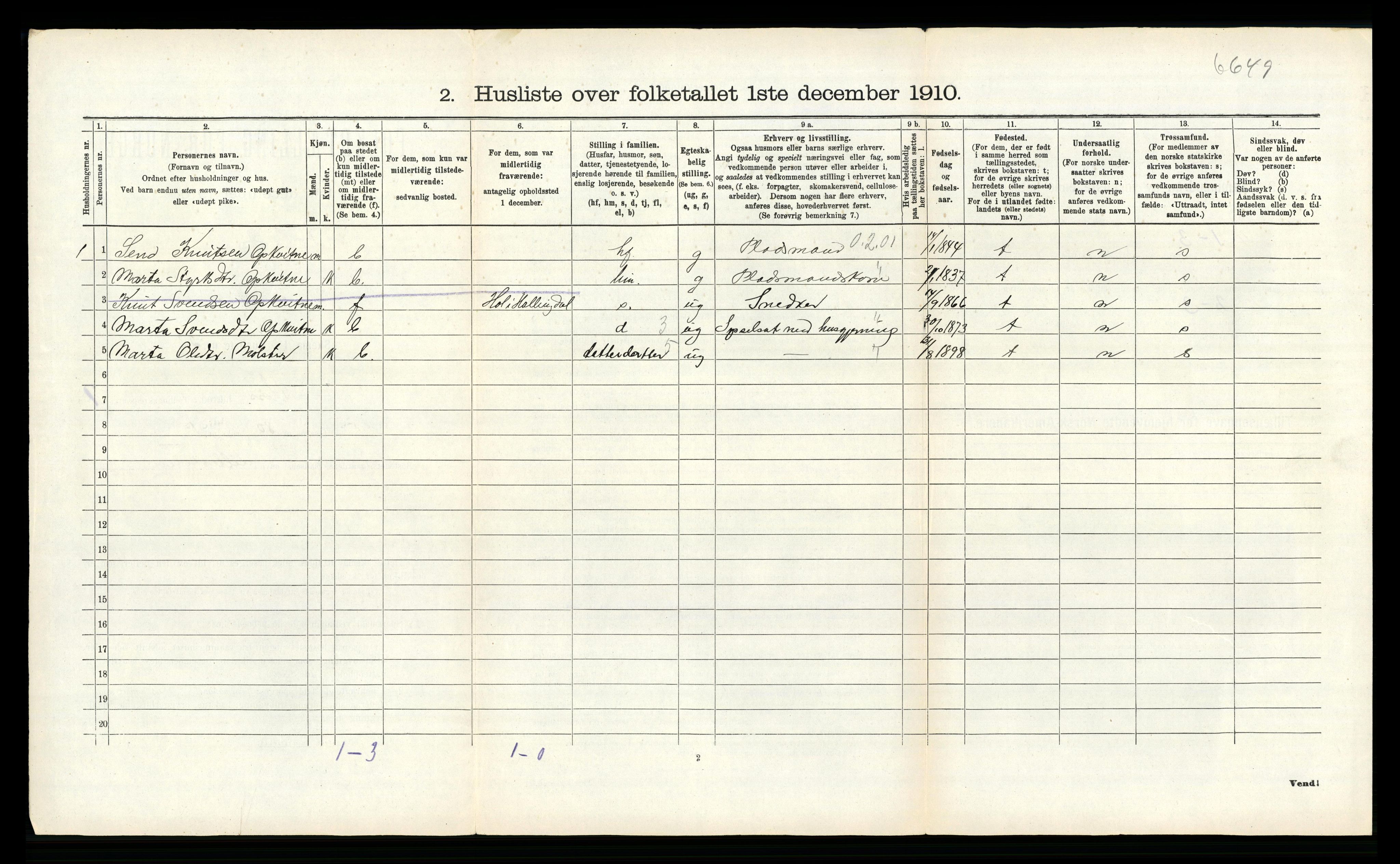 RA, 1910 census for Voss, 1910, p. 1069