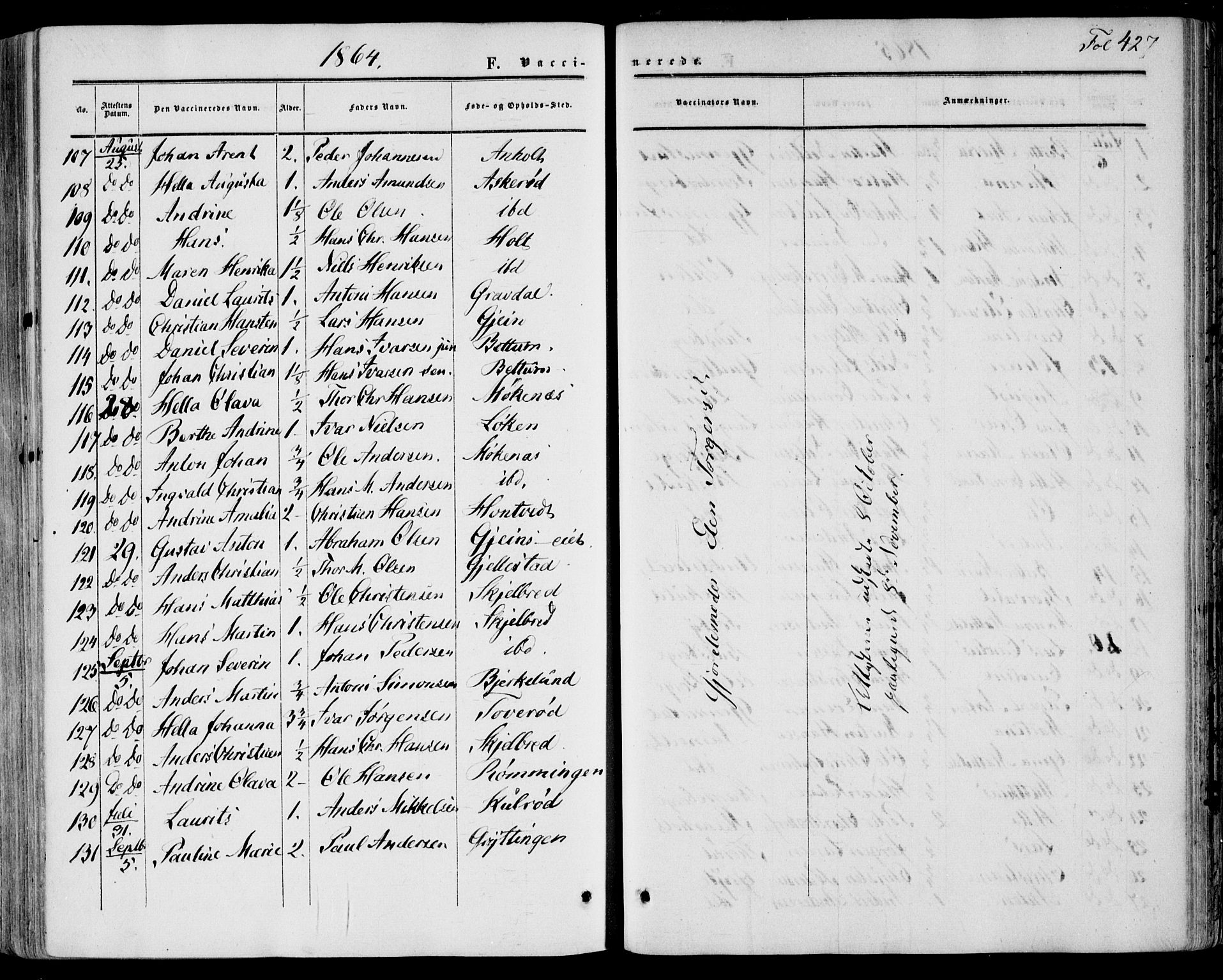 Stokke kirkebøker, AV/SAKO-A-320/F/Fa/L0008: Parish register (official) no. I 8, 1858-1871, p. 427