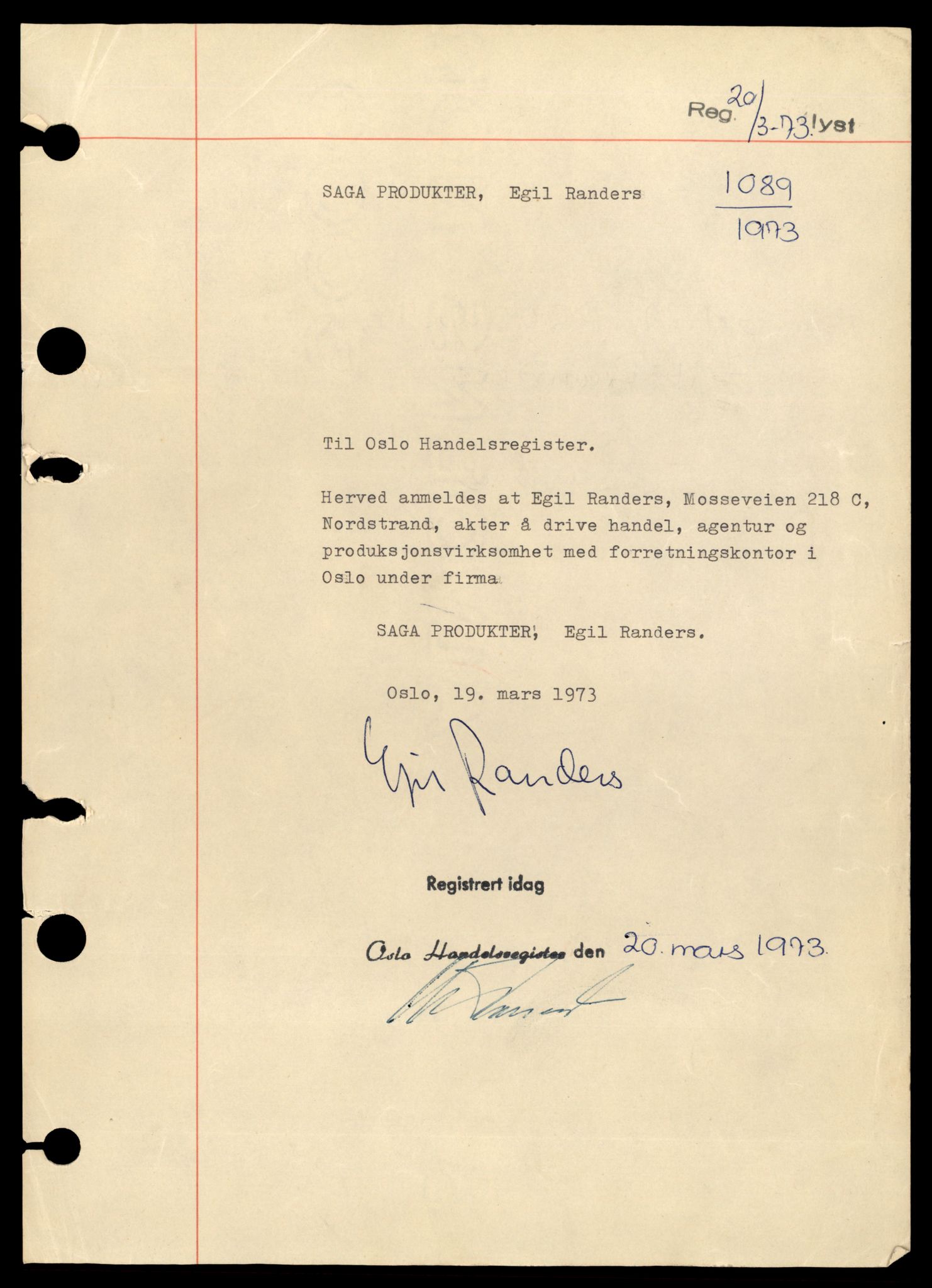 Oslo byfogd, Handelsregisteret, SAT/A-10867/G/Gb/Gbb/L0020: Registreringsmeldinger, S-Ø, 1976, p. 1