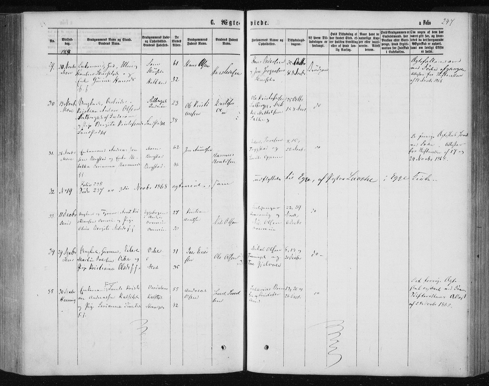 Ministerialprotokoller, klokkerbøker og fødselsregistre - Nord-Trøndelag, AV/SAT-A-1458/735/L0345: Parish register (official) no. 735A08 /1, 1863-1872, p. 247