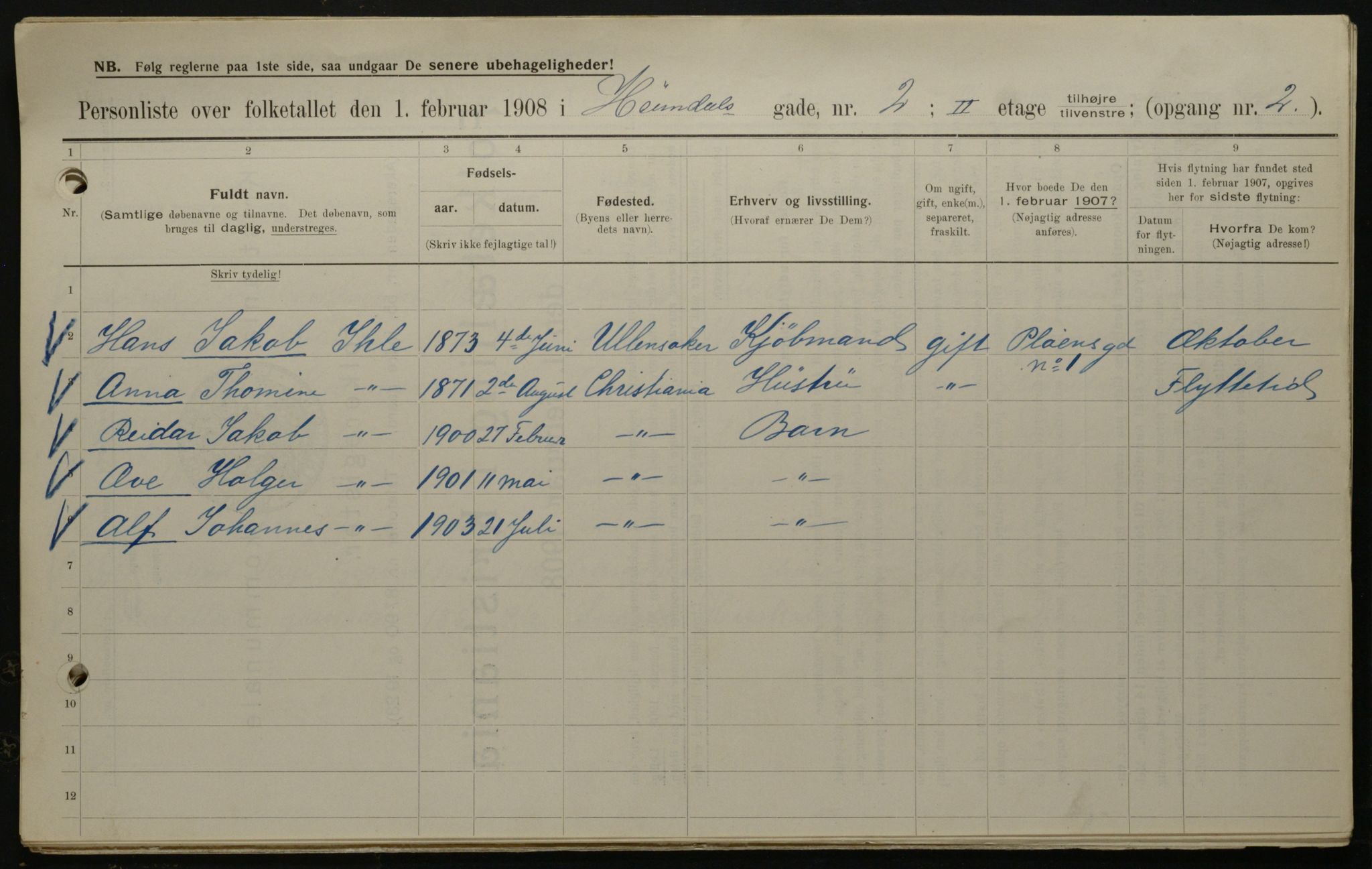 OBA, Municipal Census 1908 for Kristiania, 1908, p. 32910