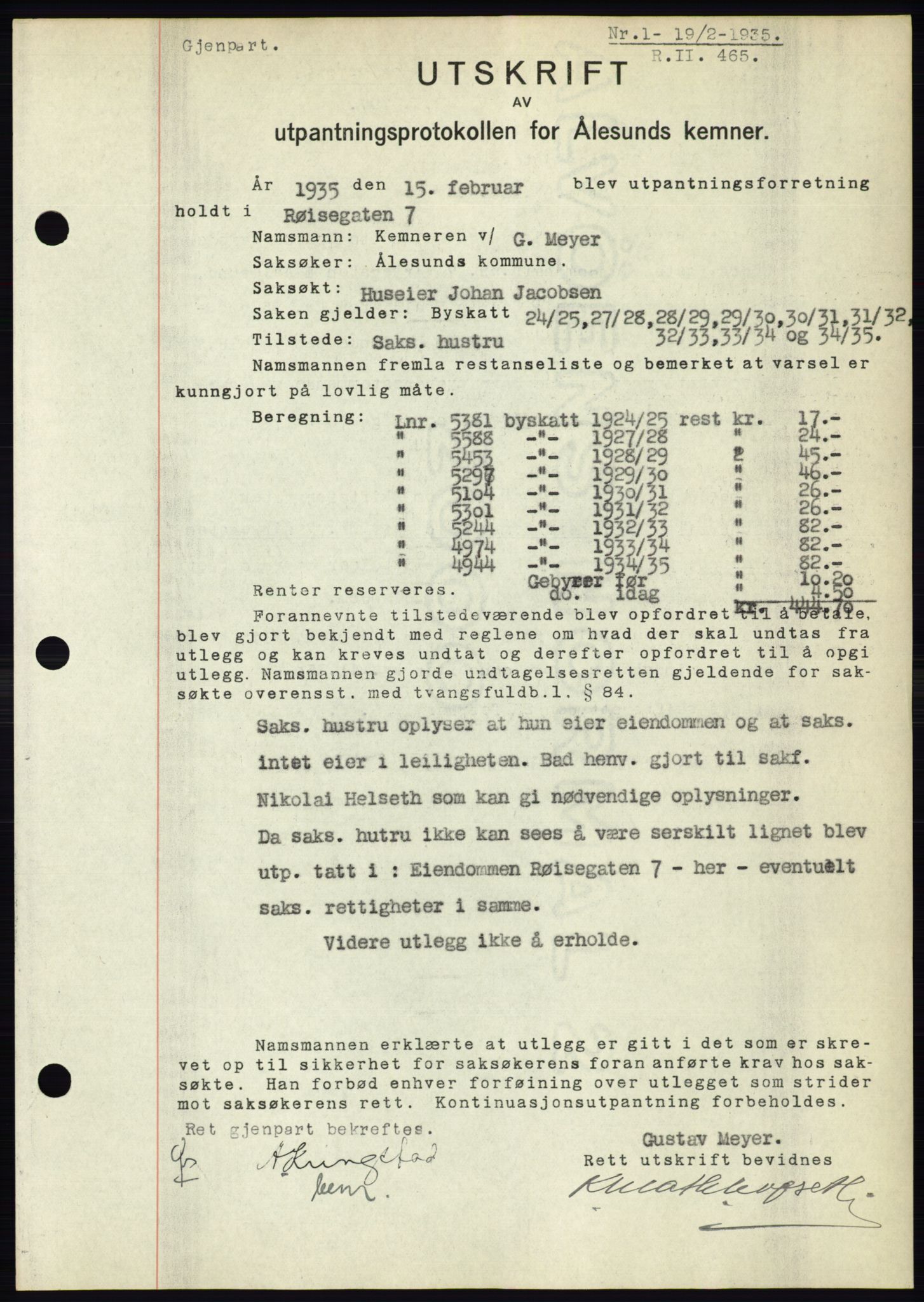 Ålesund byfogd, AV/SAT-A-4384: Mortgage book no. 32, 1934-1935, Deed date: 19.02.1935