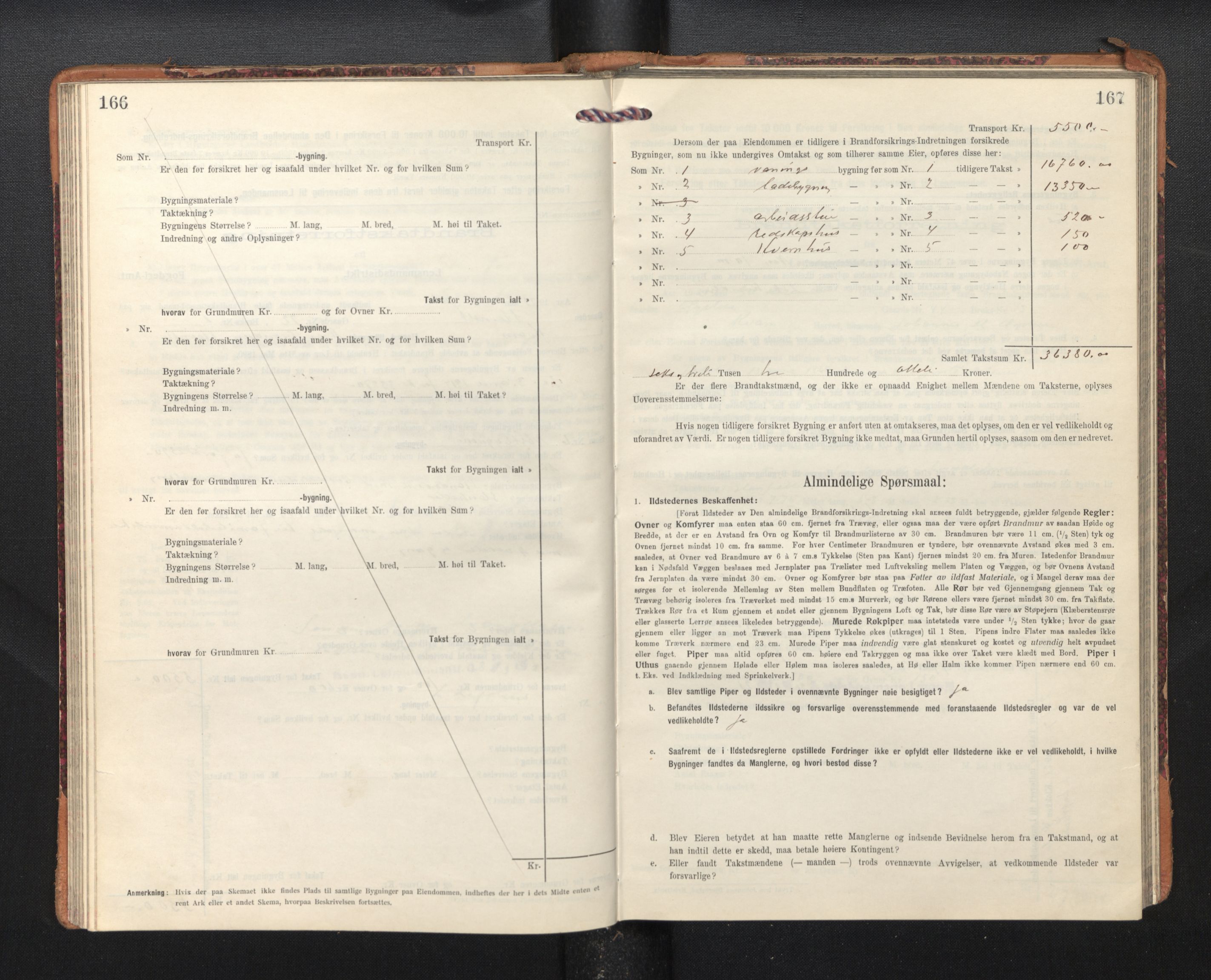 Lensmannen i Kvam, AV/SAB-A-33201/0012/L0006: Branntakstprotokoll, skjematakst, 1913-1955, p. 166-167