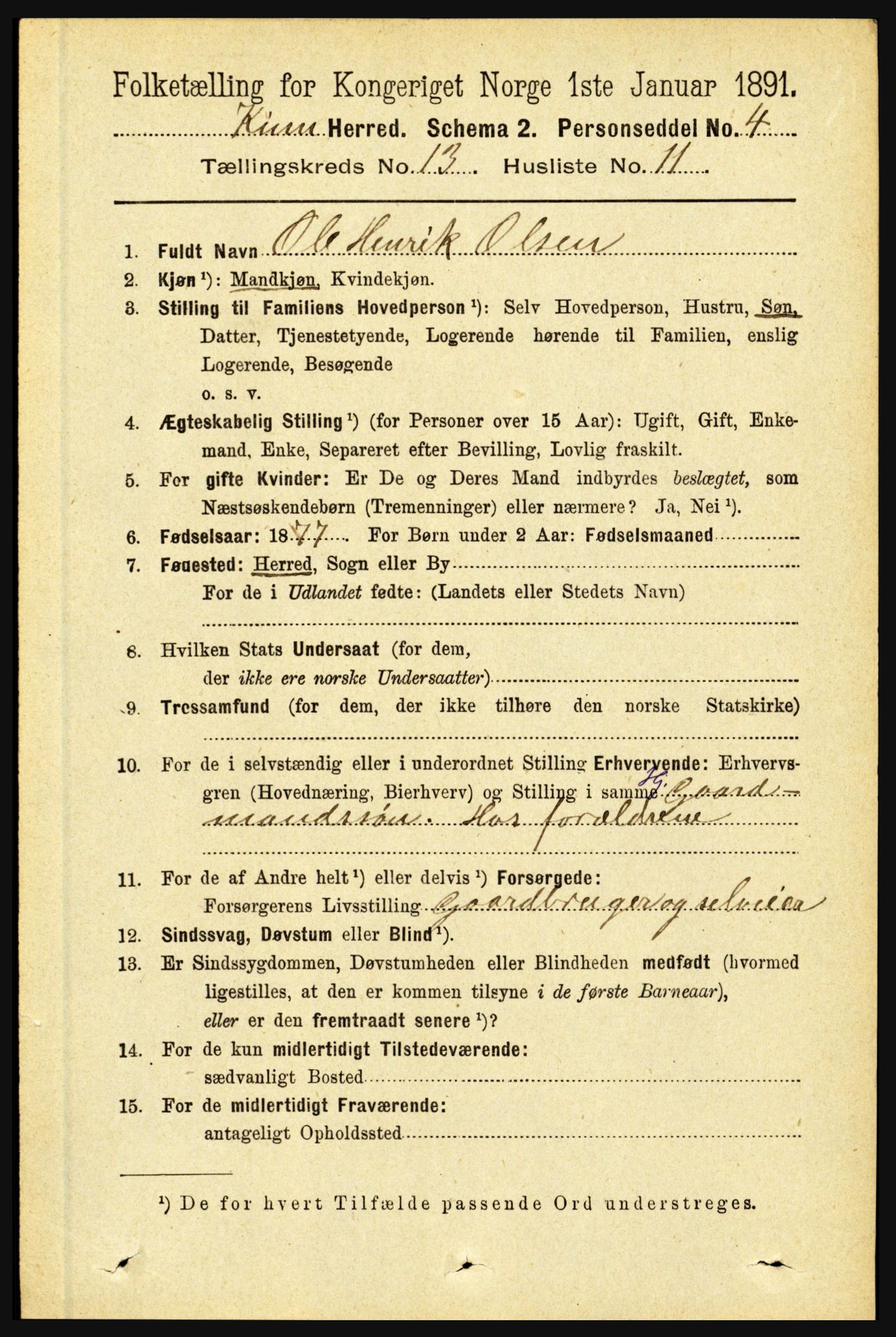 RA, 1891 census for 1437 Kinn, 1891, p. 5129