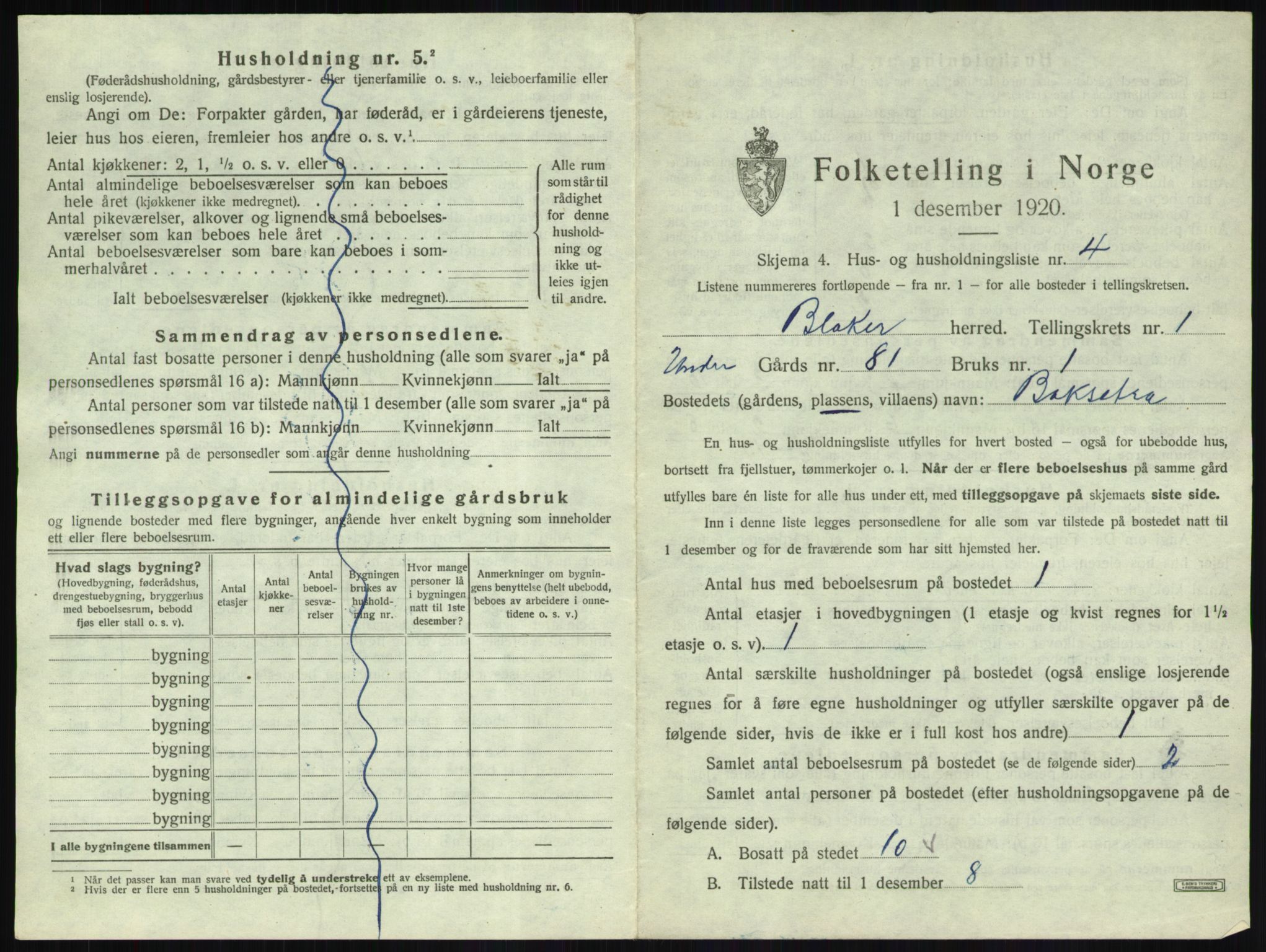 SAO, 1920 census for Blaker, 1920, p. 30