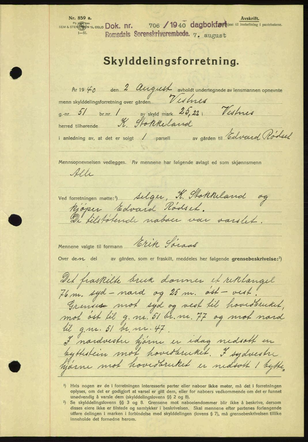 Romsdal sorenskriveri, AV/SAT-A-4149/1/2/2C: Mortgage book no. A8, 1939-1940, Diary no: : 706/1940