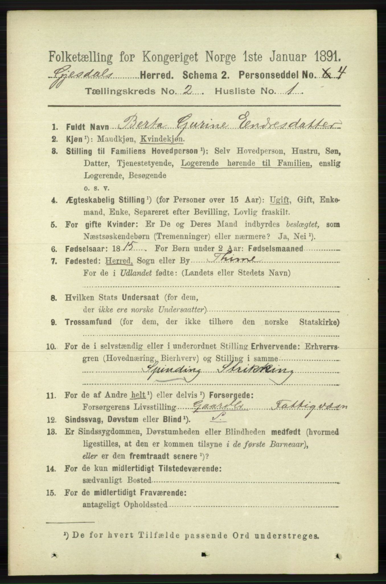 RA, 1891 census for 1122 Gjesdal, 1891, p. 386