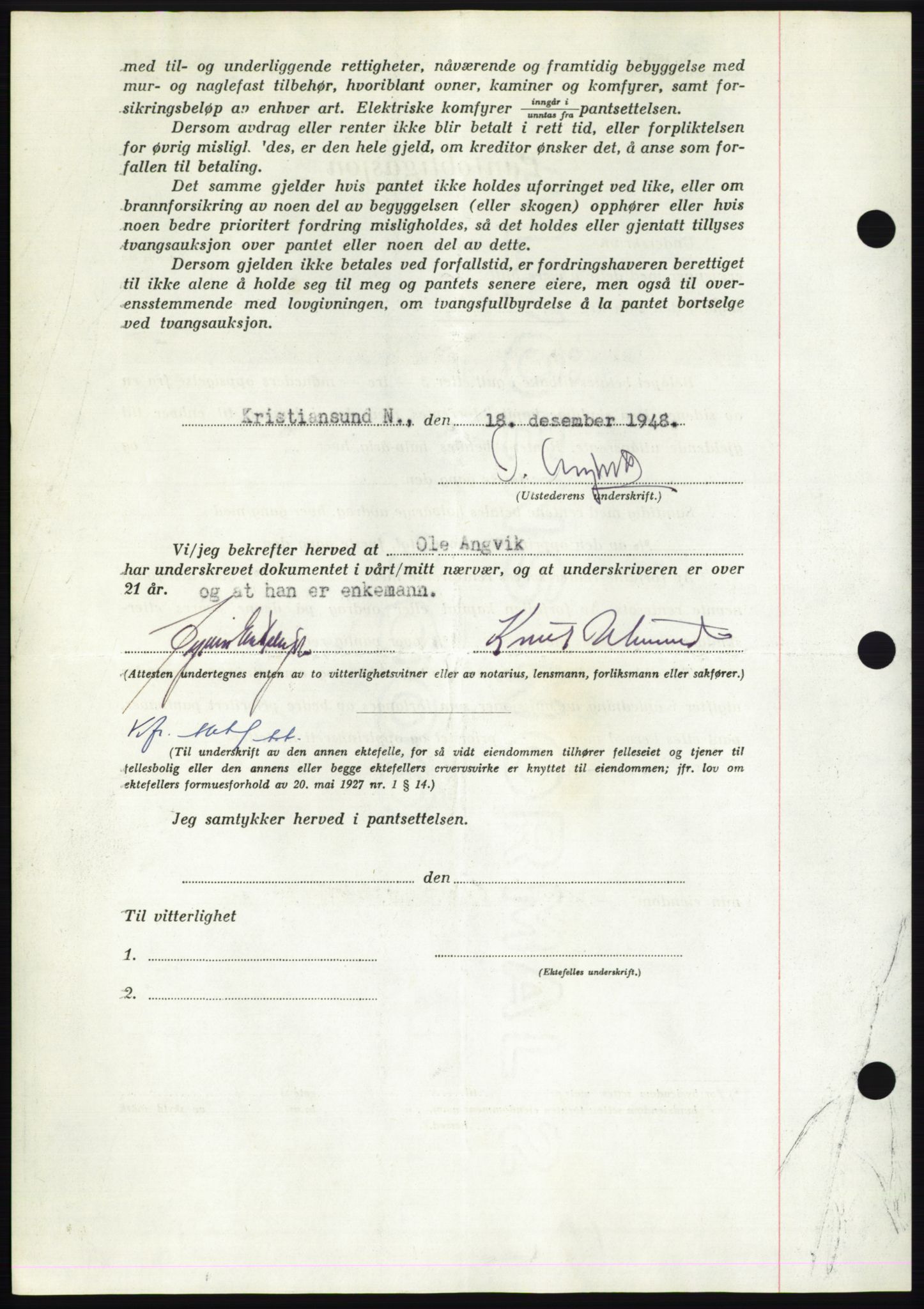 Nordmøre sorenskriveri, AV/SAT-A-4132/1/2/2Ca: Mortgage book no. B100, 1948-1949, Diary no: : 3552/1948