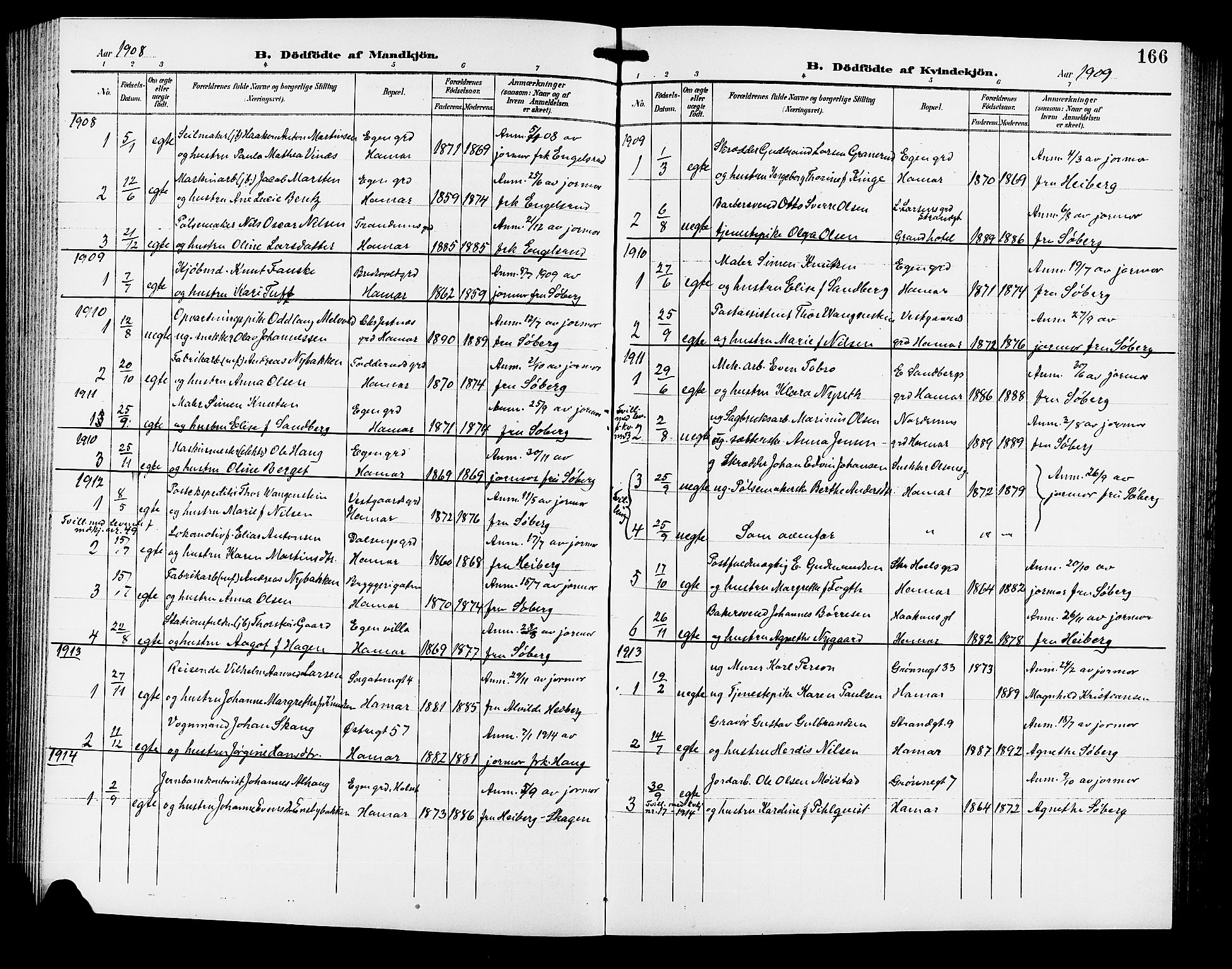 Hamar prestekontor, SAH/DOMPH-002/H/Ha/Hab/L0001: Parish register (copy) no. 1, 1899-1914, p. 166