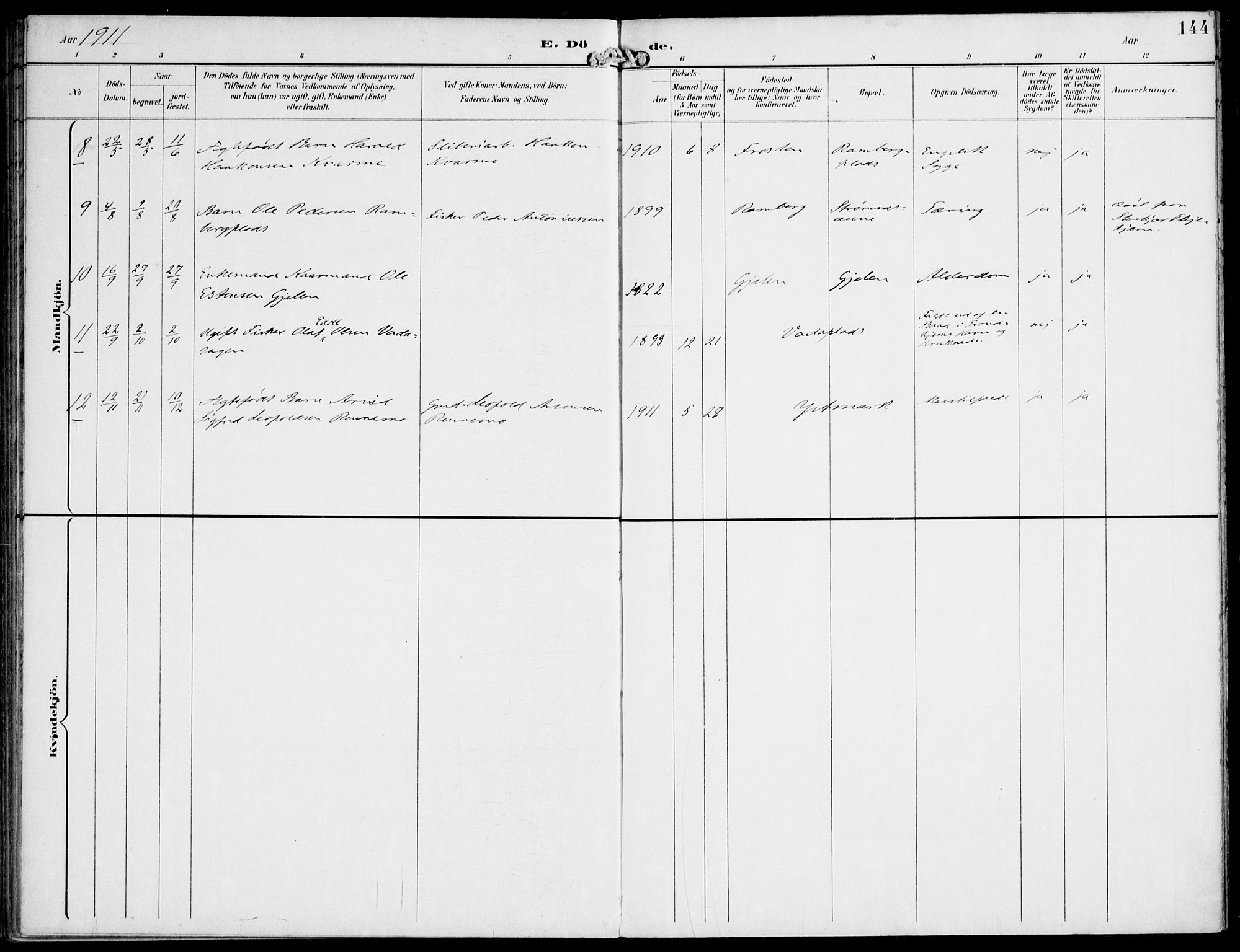 Ministerialprotokoller, klokkerbøker og fødselsregistre - Nord-Trøndelag, SAT/A-1458/745/L0430: Parish register (official) no. 745A02, 1895-1913, p. 144