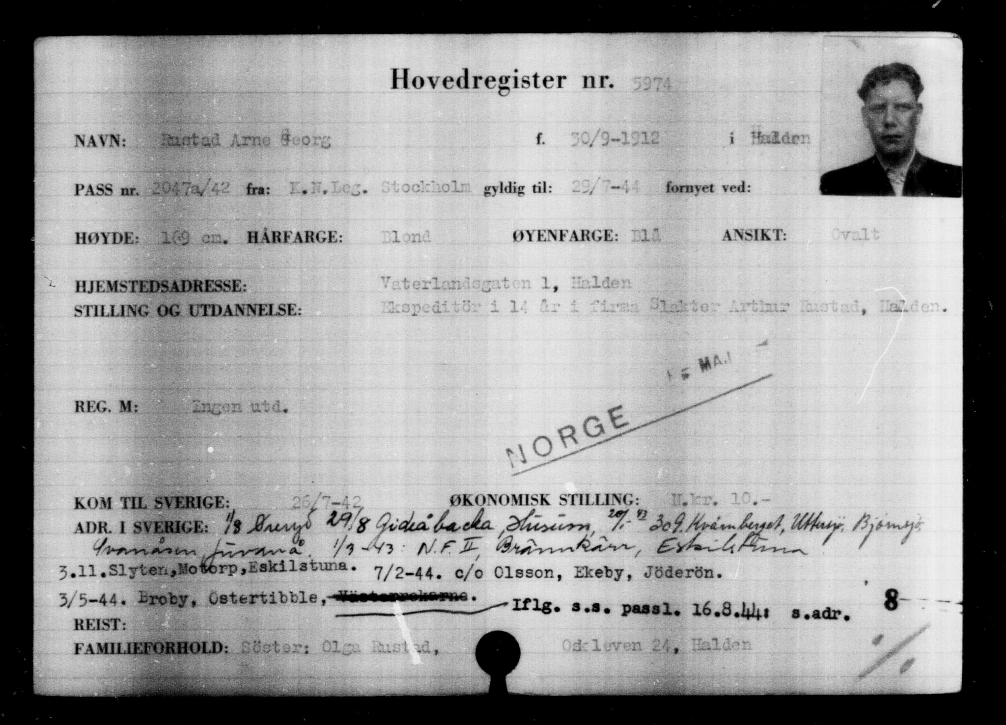 Utenriksstasjonene, Legasjonen i Stockholm, Flyktningkontoret, AV/RA-S-6753/V/Va/L0004: Kjesäterkartoteket, flyktninger med registreringsnr. 3496-6610, 1940-1945, p. 2893