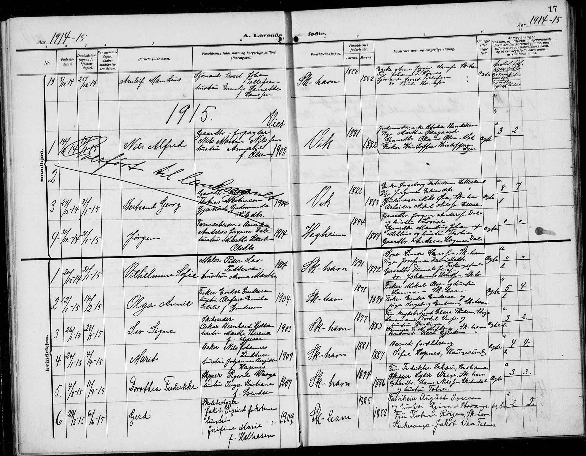 Skudenes sokneprestkontor, SAST/A -101849/H/Ha/Hab/L0010: Parish register (copy) no. B 10, 1908-1936, p. 17