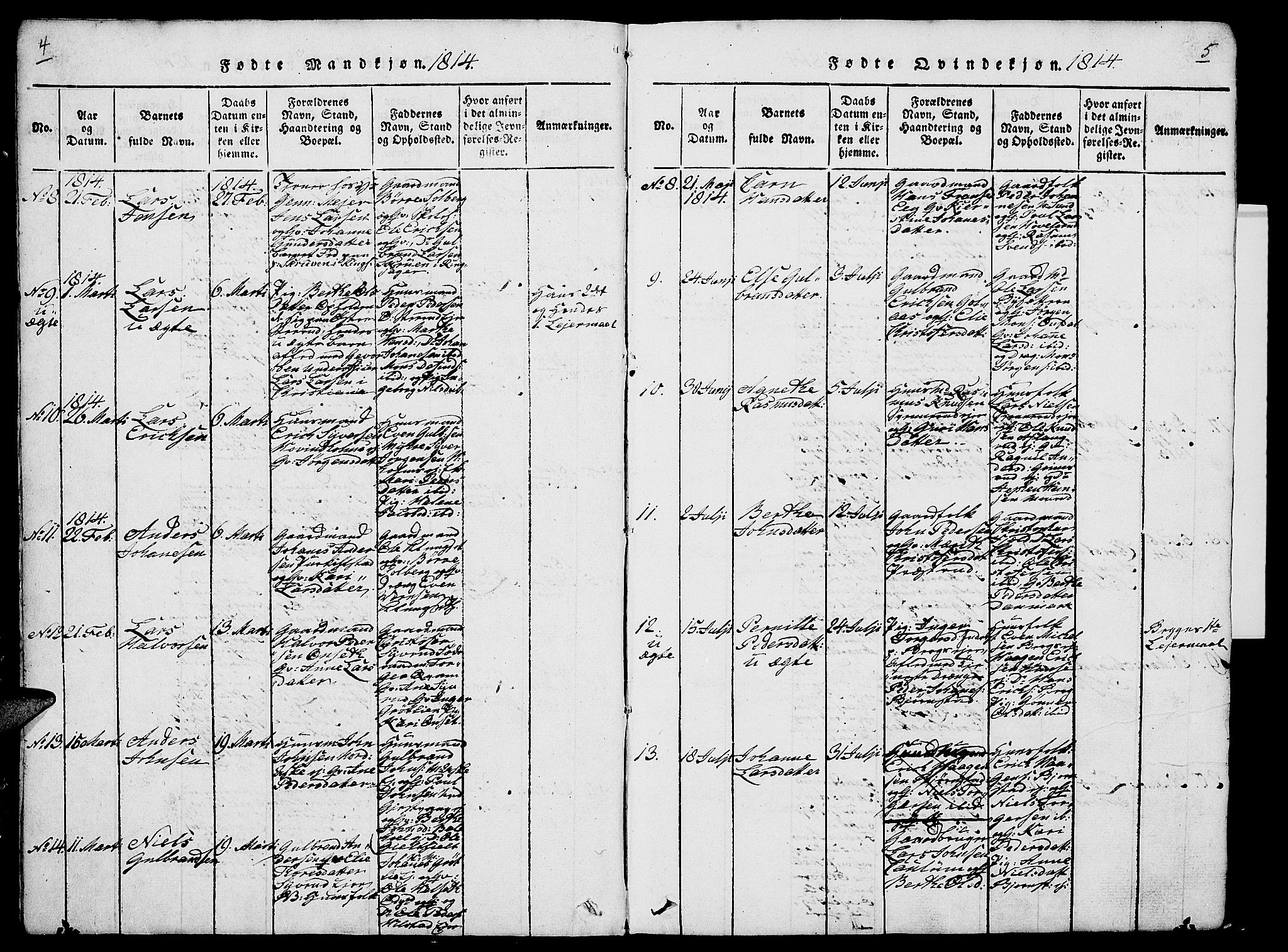 Nes prestekontor, Hedmark, AV/SAH-PREST-020/L/La/L0003: Parish register (copy) no. 3, 1814-1831, p. 4-5