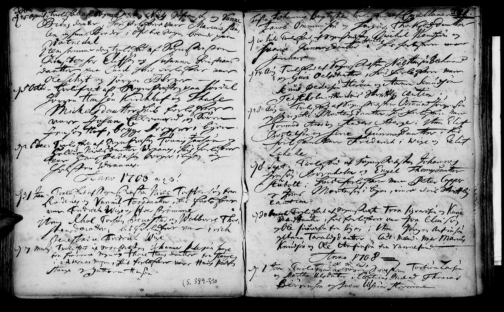 Oddernes sokneprestkontor, SAK/1111-0033/F/Fa/Faa/L0001: Parish register (official) no. A 1, 1692-1718, p. 388-389