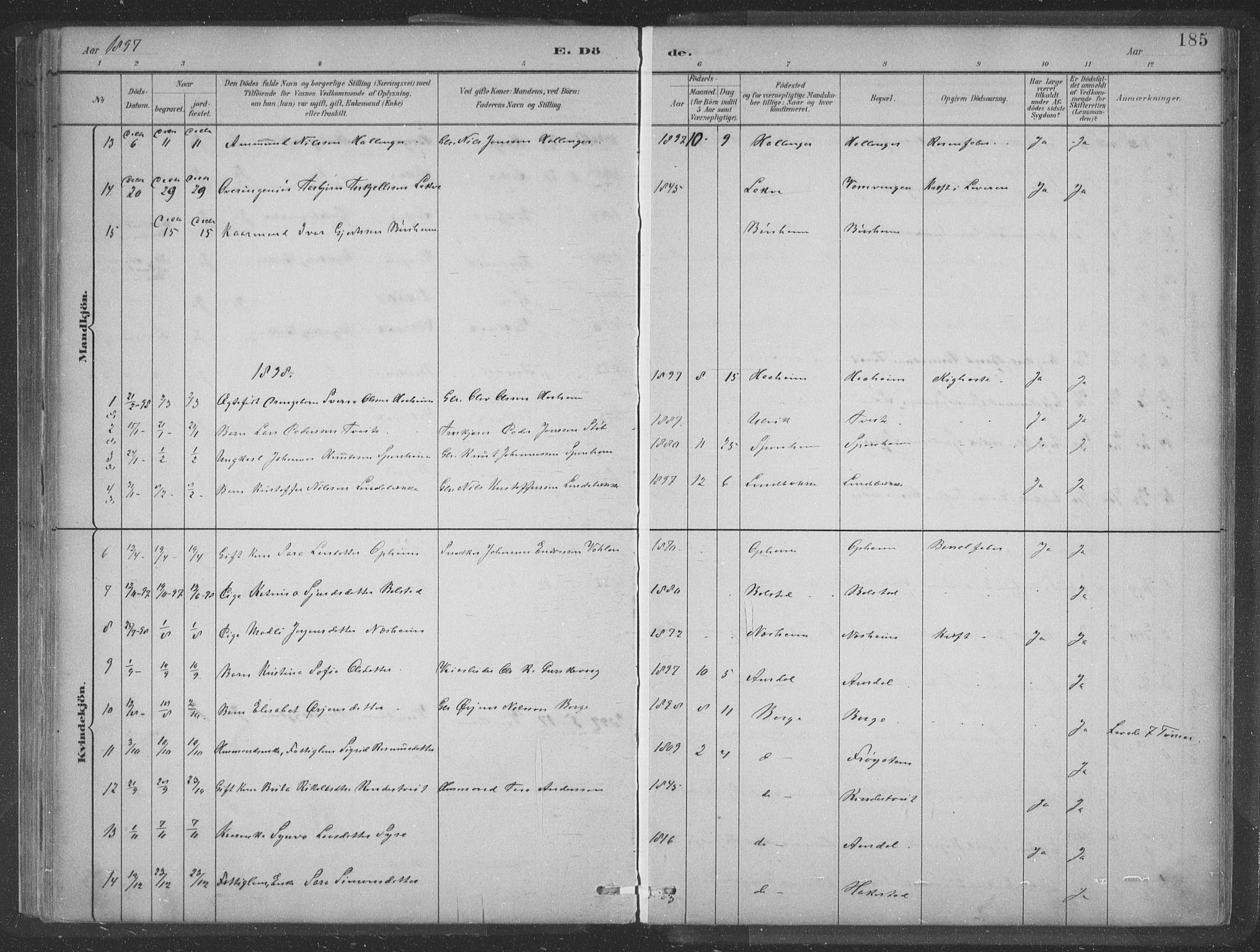 Ulvik sokneprestembete, AV/SAB-A-78801/H/Hab: Parish register (copy) no. A 3, 1883-1908, p. 185
