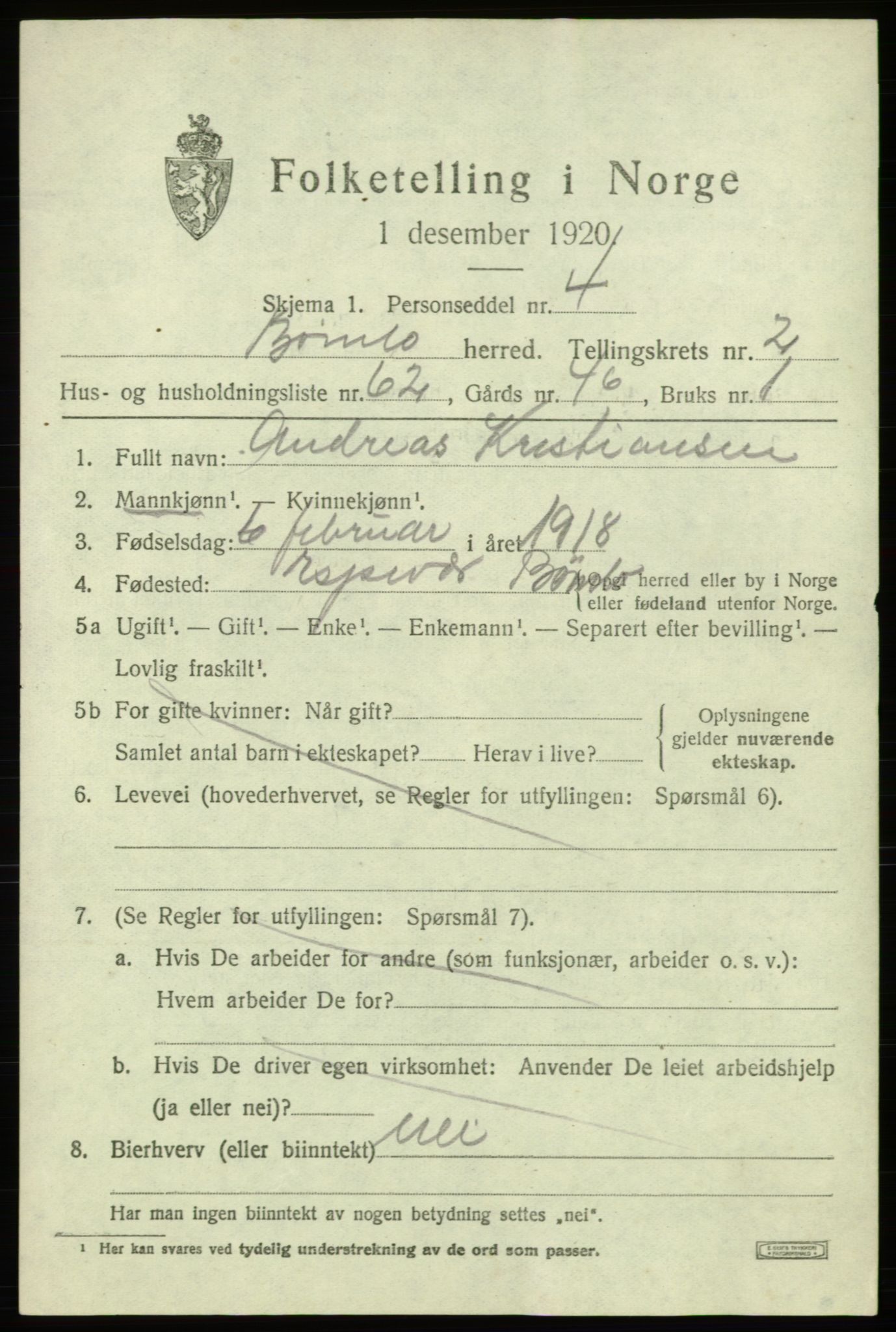 SAB, 1920 census for Bømlo, 1920, p. 2445