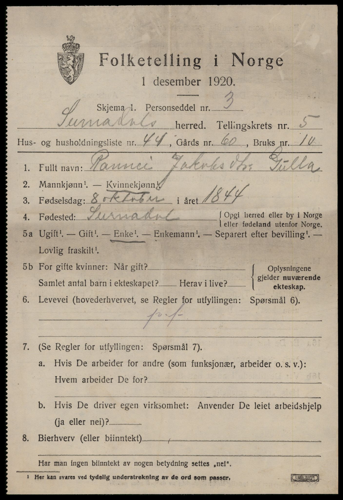 SAT, 1920 census for Surnadal, 1920, p. 4293