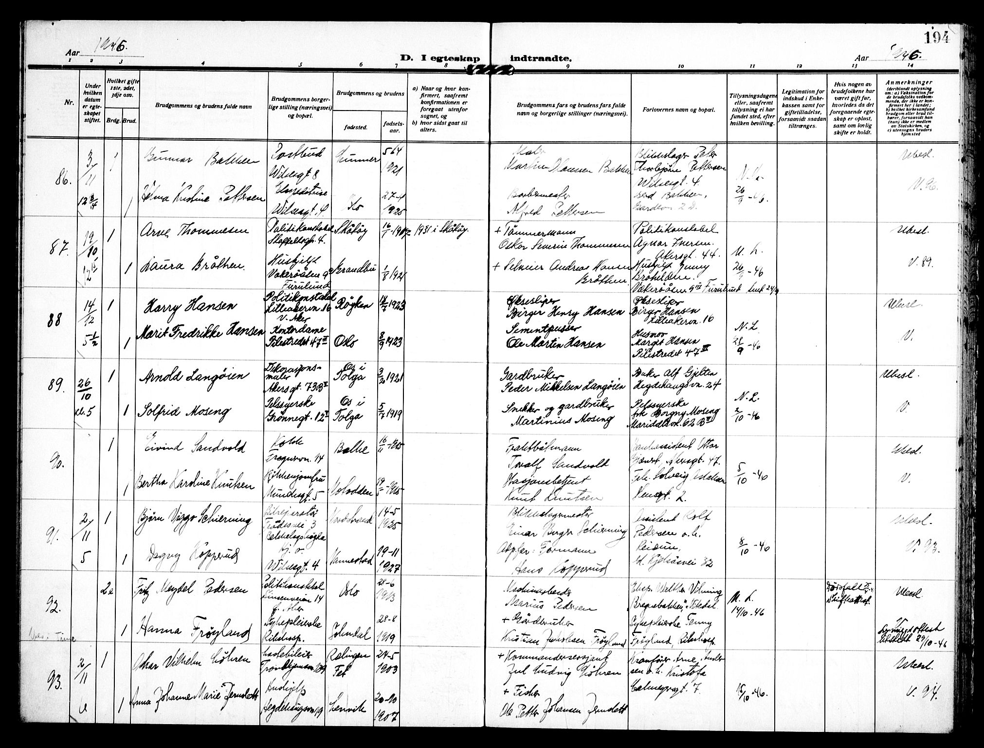 Trefoldighet prestekontor Kirkebøker, AV/SAO-A-10882/H/Ha/L0005: Banns register no. 5, 1932-1952, p. 194