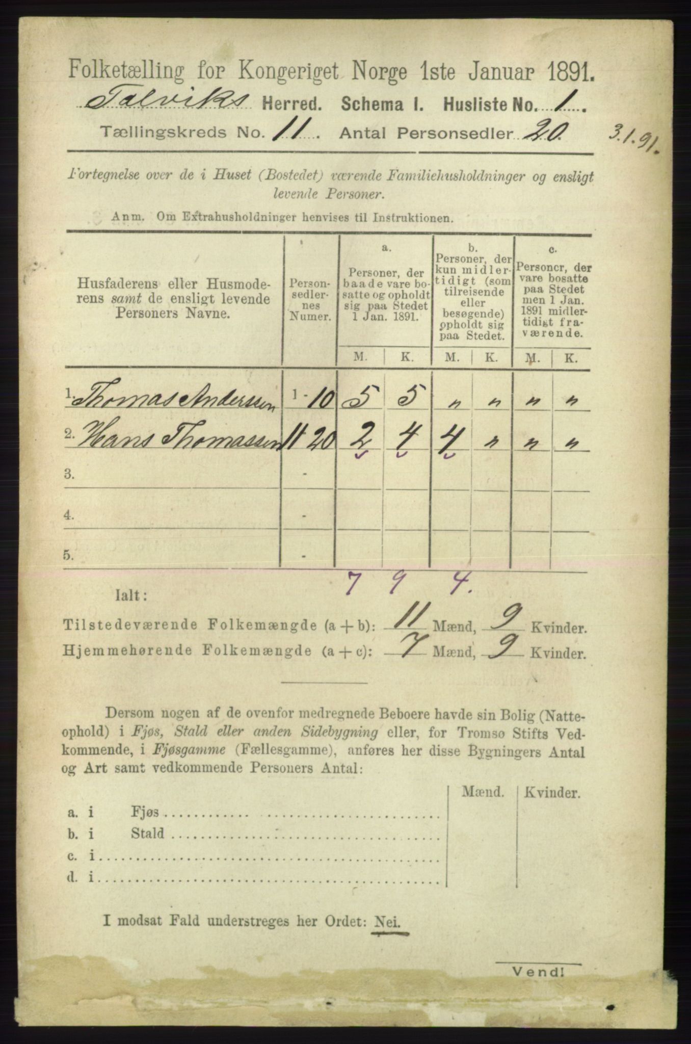 RA, 1891 census for 2013 Talvik, 1891, p. 2645