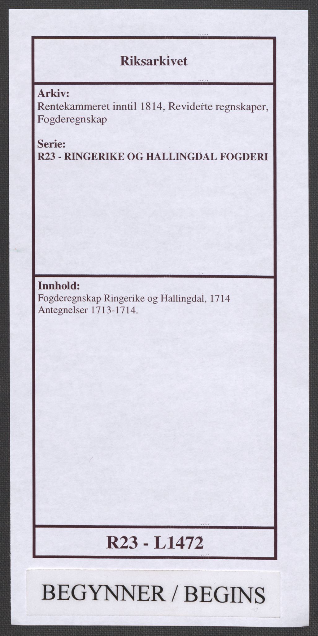 Rentekammeret inntil 1814, Reviderte regnskaper, Fogderegnskap, AV/RA-EA-4092/R23/L1472: Fogderegnskap Ringerike og Hallingdal, 1713-1714, p. 1