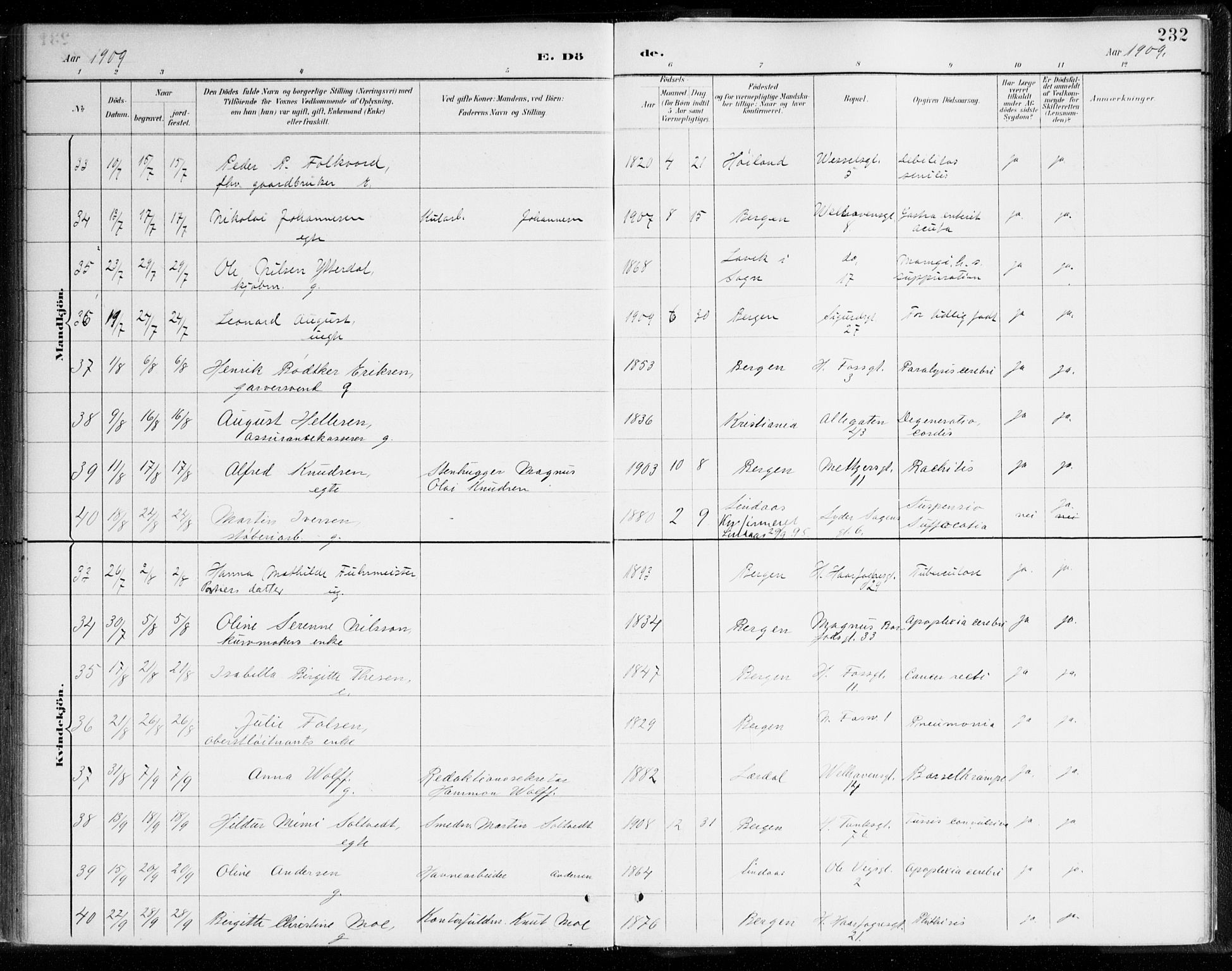 Johanneskirken sokneprestembete, AV/SAB-A-76001/H/Haa/L0019: Parish register (official) no. E 1, 1885-1915, p. 232