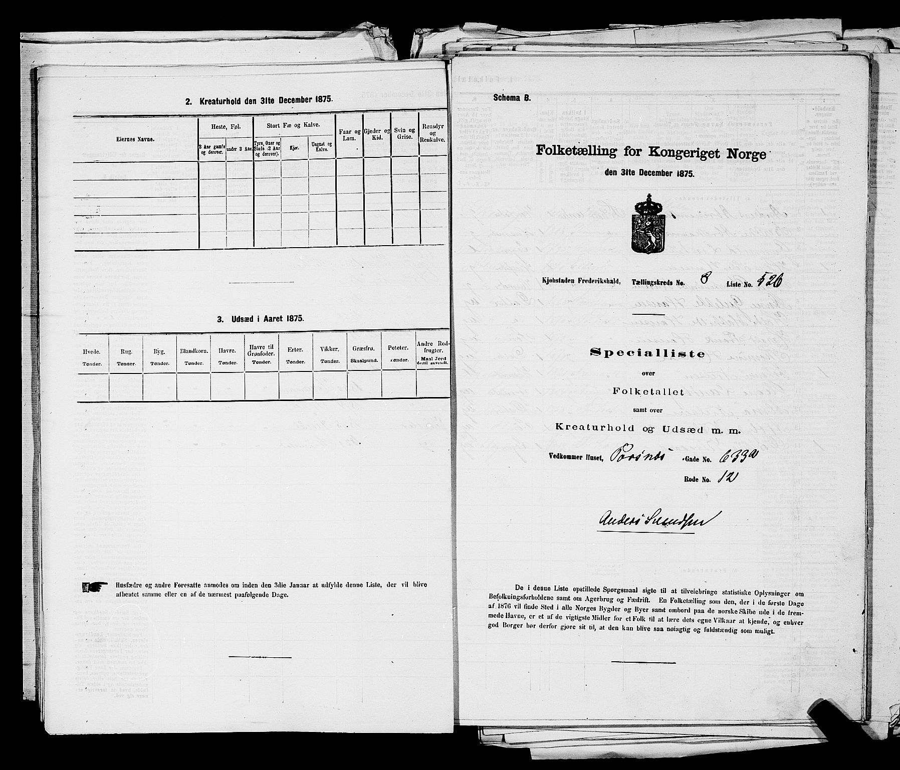 RA, 1875 census for 0101P Fredrikshald, 1875, p. 1294