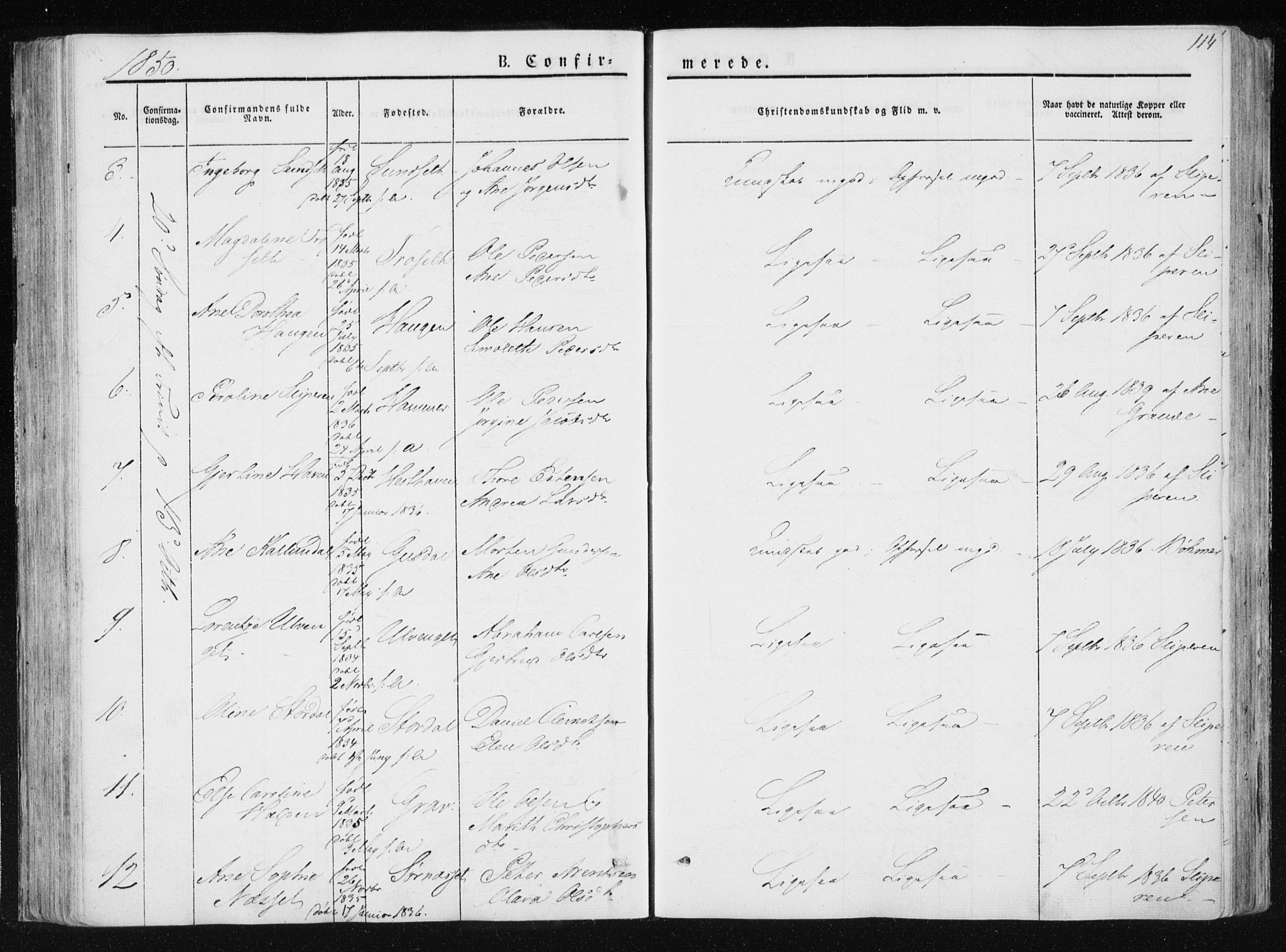 Ministerialprotokoller, klokkerbøker og fødselsregistre - Nord-Trøndelag, SAT/A-1458/733/L0323: Parish register (official) no. 733A02, 1843-1870, p. 114