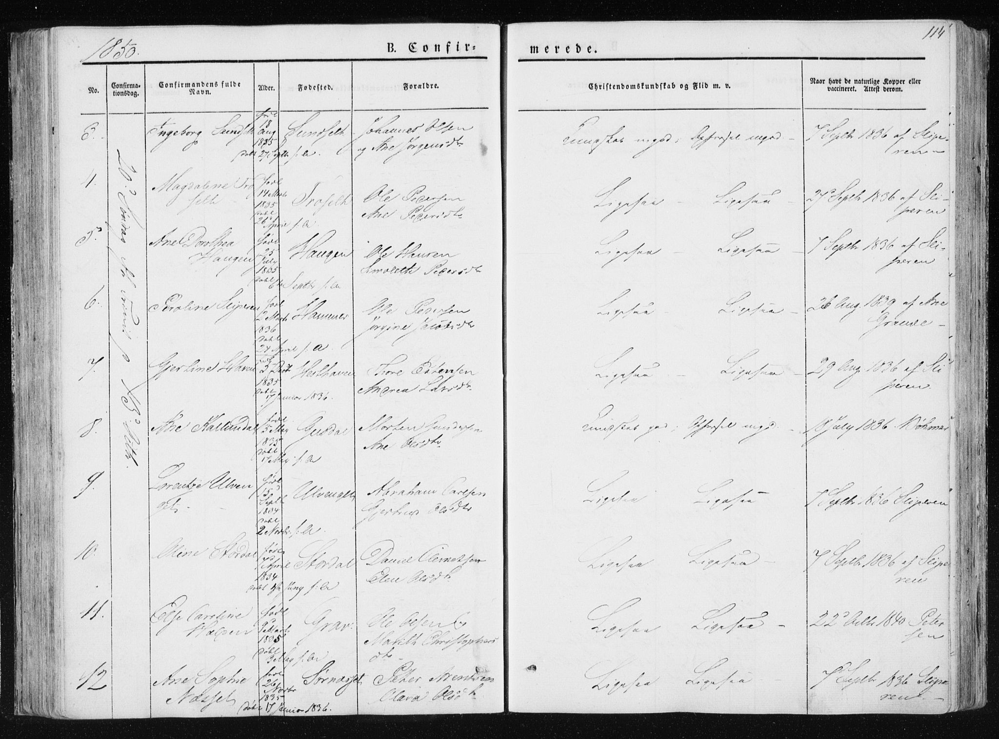 Ministerialprotokoller, klokkerbøker og fødselsregistre - Nord-Trøndelag, AV/SAT-A-1458/733/L0323: Parish register (official) no. 733A02, 1843-1870, p. 114