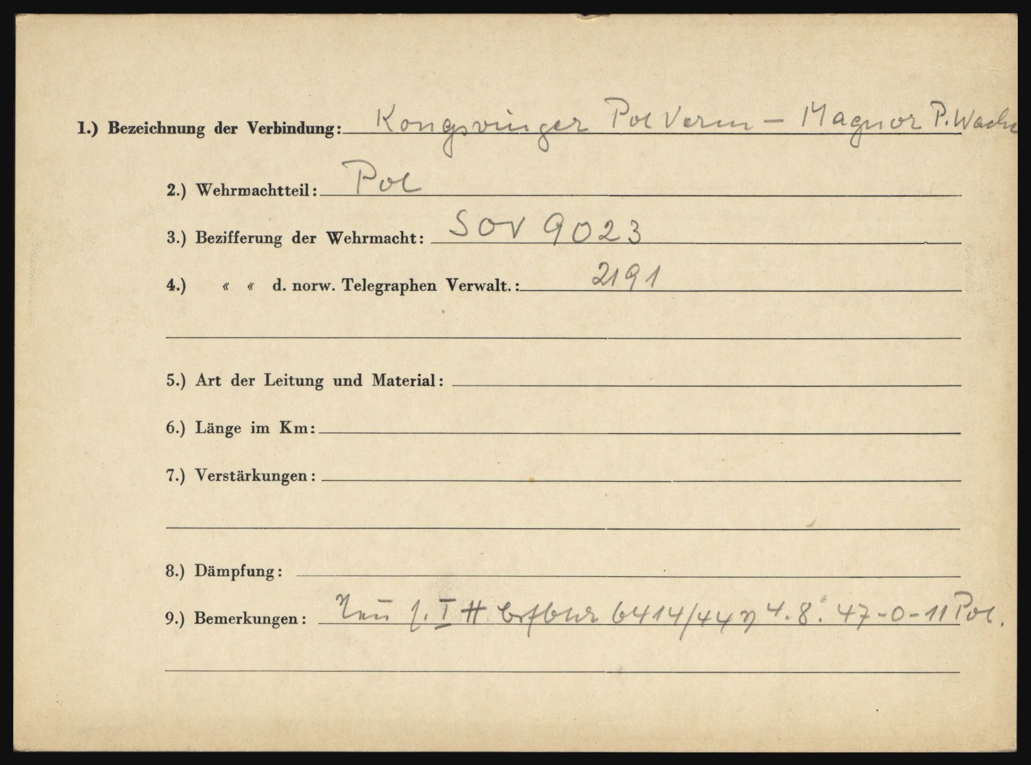 Tyske arkiver, Organisation Todt (OT), Einsatzgruppe Wiking, AV/RA-RAFA-2188/1/O/O12/L0003: Kartotek over tyske telefon- og fjernskriverlinjer i Norge, 1940-1945, p. 33