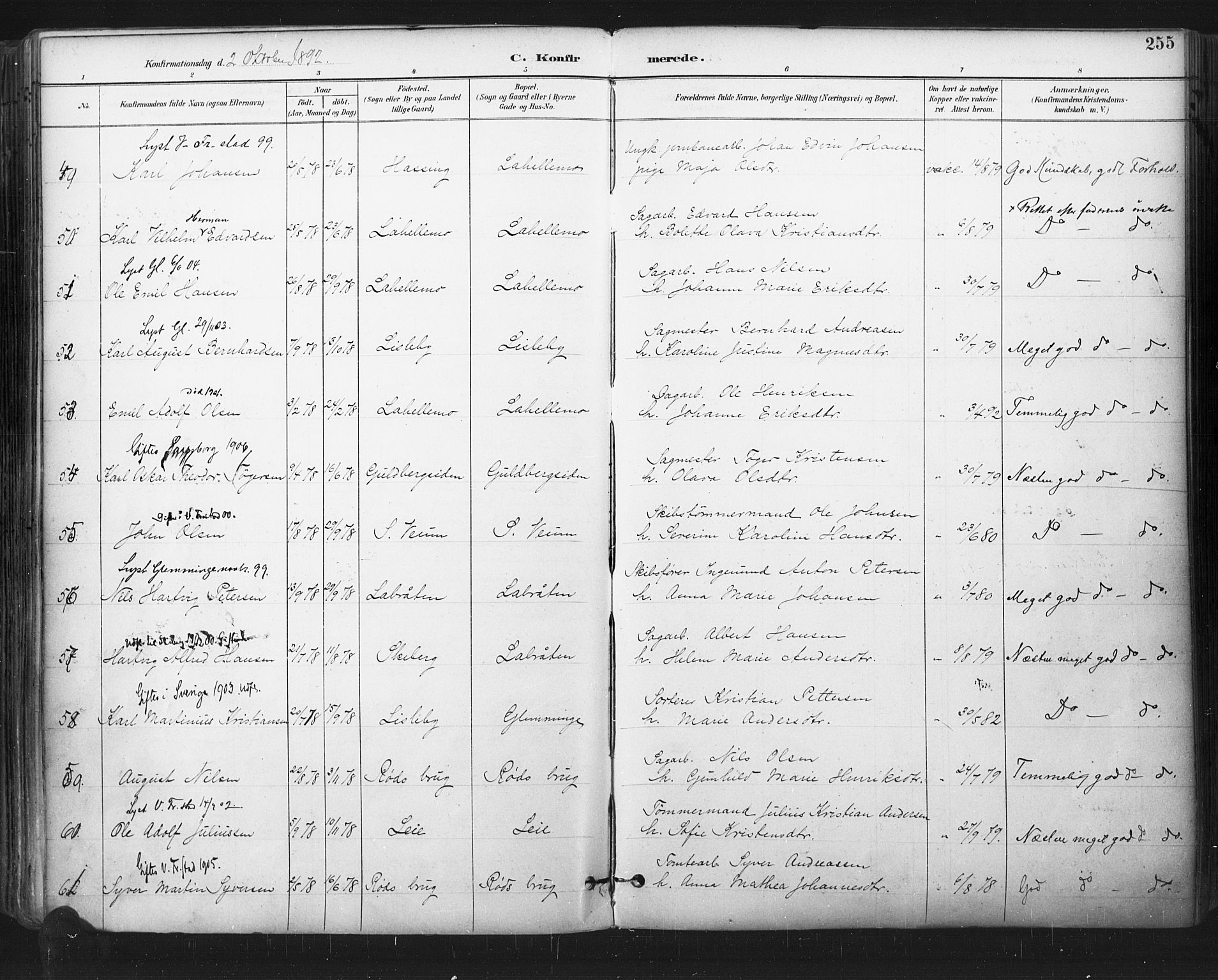 Glemmen prestekontor Kirkebøker, AV/SAO-A-10908/F/Fa/L0013: Parish register (official) no. 13, 1892-1907, p. 255