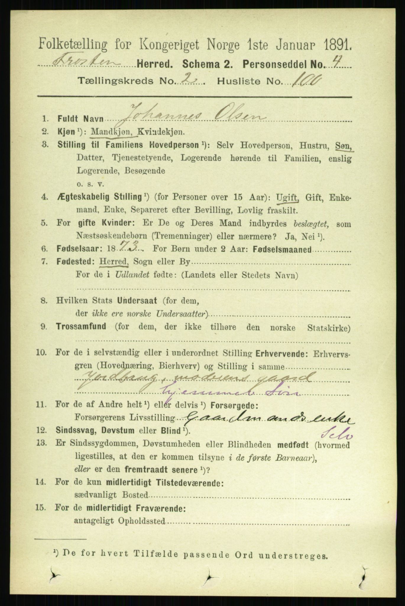 RA, 1891 census for 1717 Frosta, 1891, p. 1694