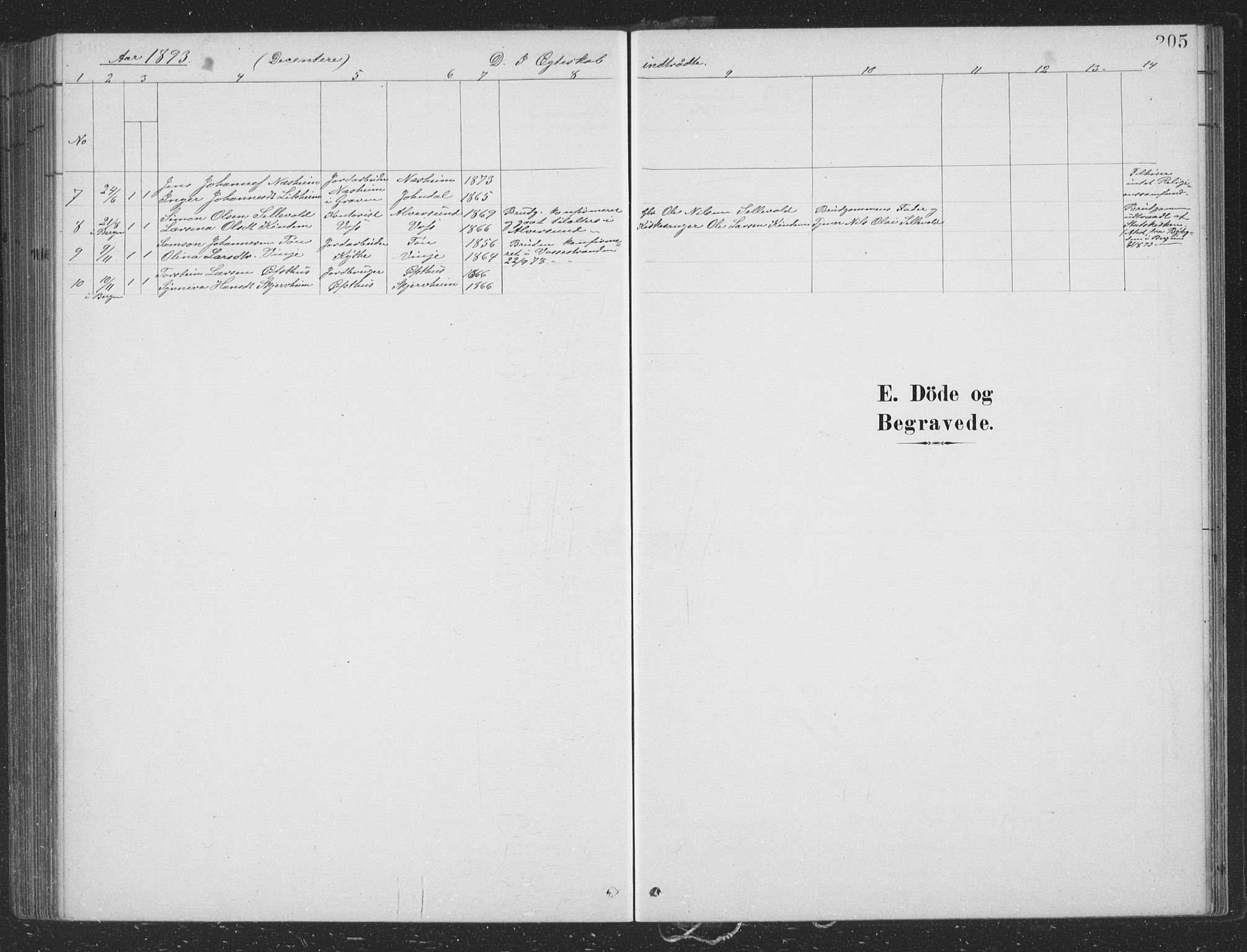 Voss sokneprestembete, SAB/A-79001/H/Hab: Parish register (copy) no. B 3, 1879-1894, p. 205