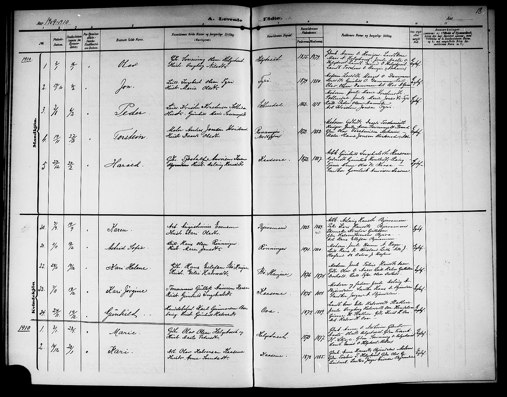 Lunde kirkebøker, SAKO/A-282/G/Ga/L0004: Parish register (copy) no. I 4, 1906-1914, p. 18