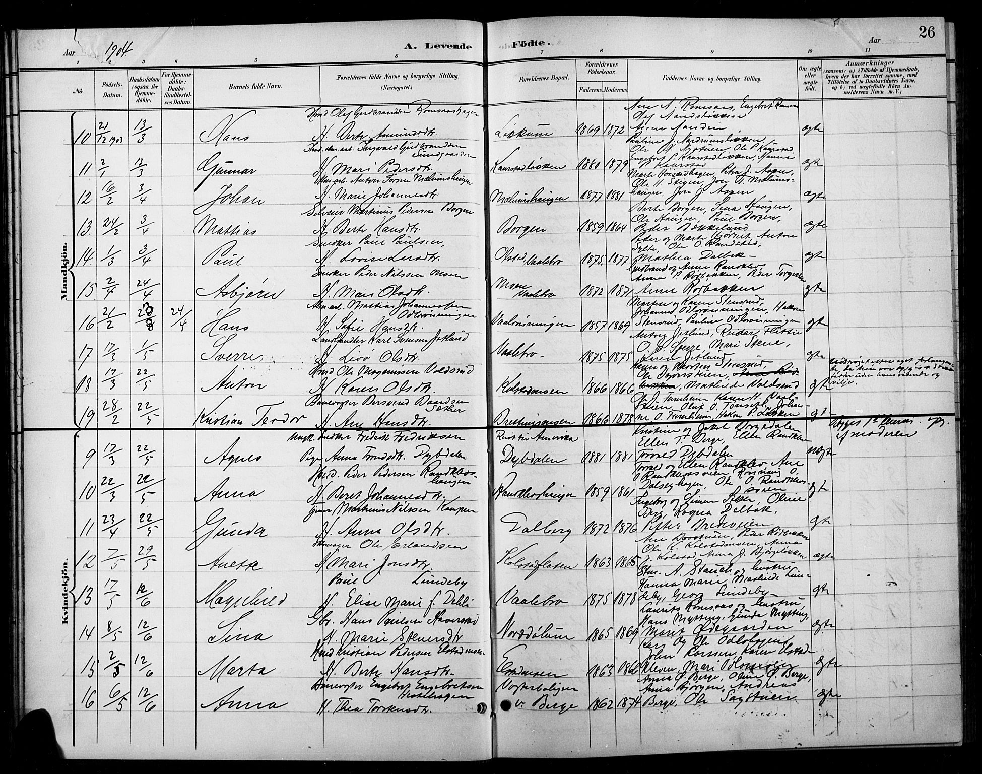 Ringebu prestekontor, SAH/PREST-082/H/Ha/Hab/L0009: Parish register (copy) no. 9, 1899-1921, p. 26