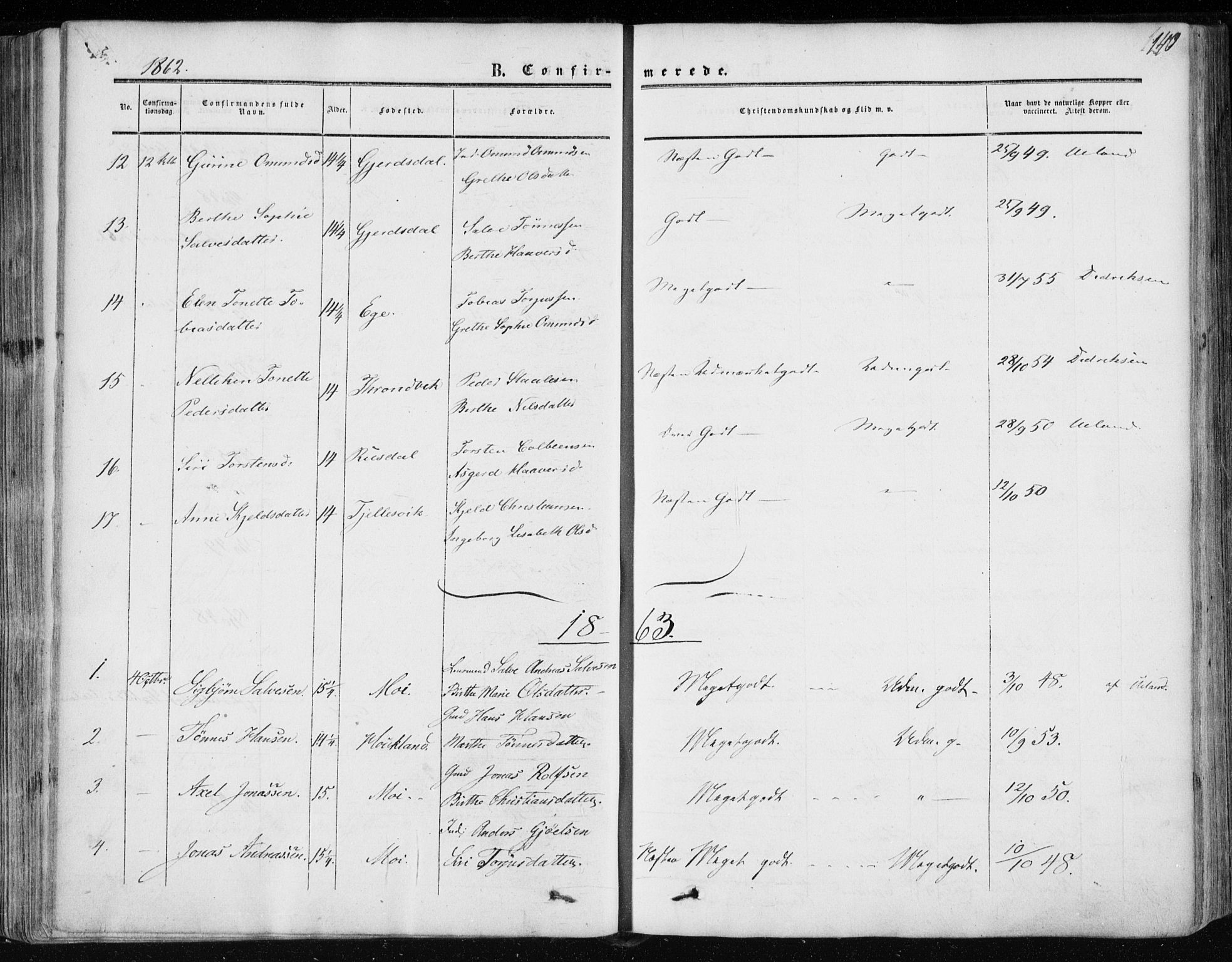 Lund sokneprestkontor, AV/SAST-A-101809/S06/L0009: Parish register (official) no. A 8, 1853-1877, p. 140