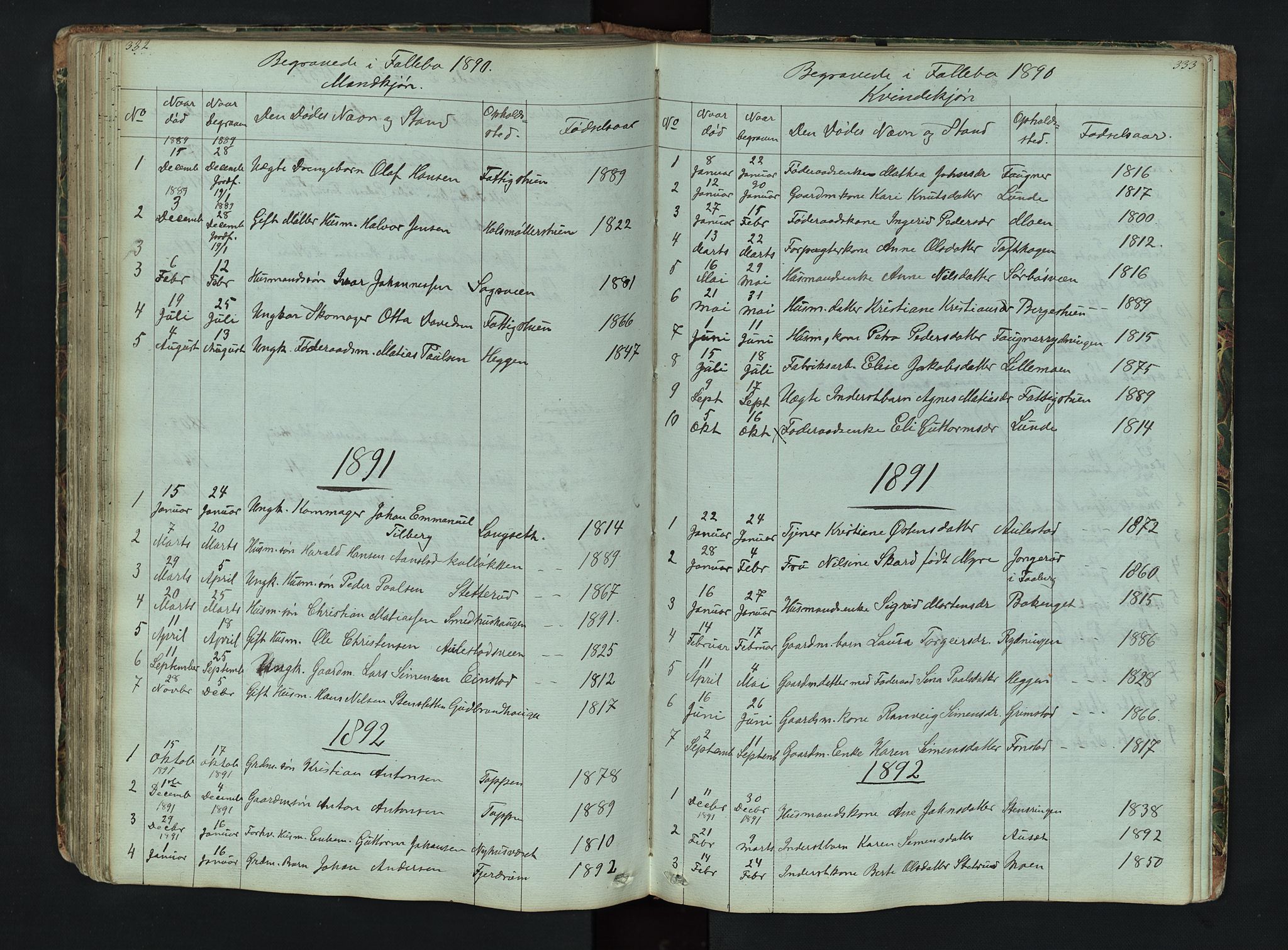 Gausdal prestekontor, SAH/PREST-090/H/Ha/Hab/L0006: Parish register (copy) no. 6, 1846-1893, p. 332-333
