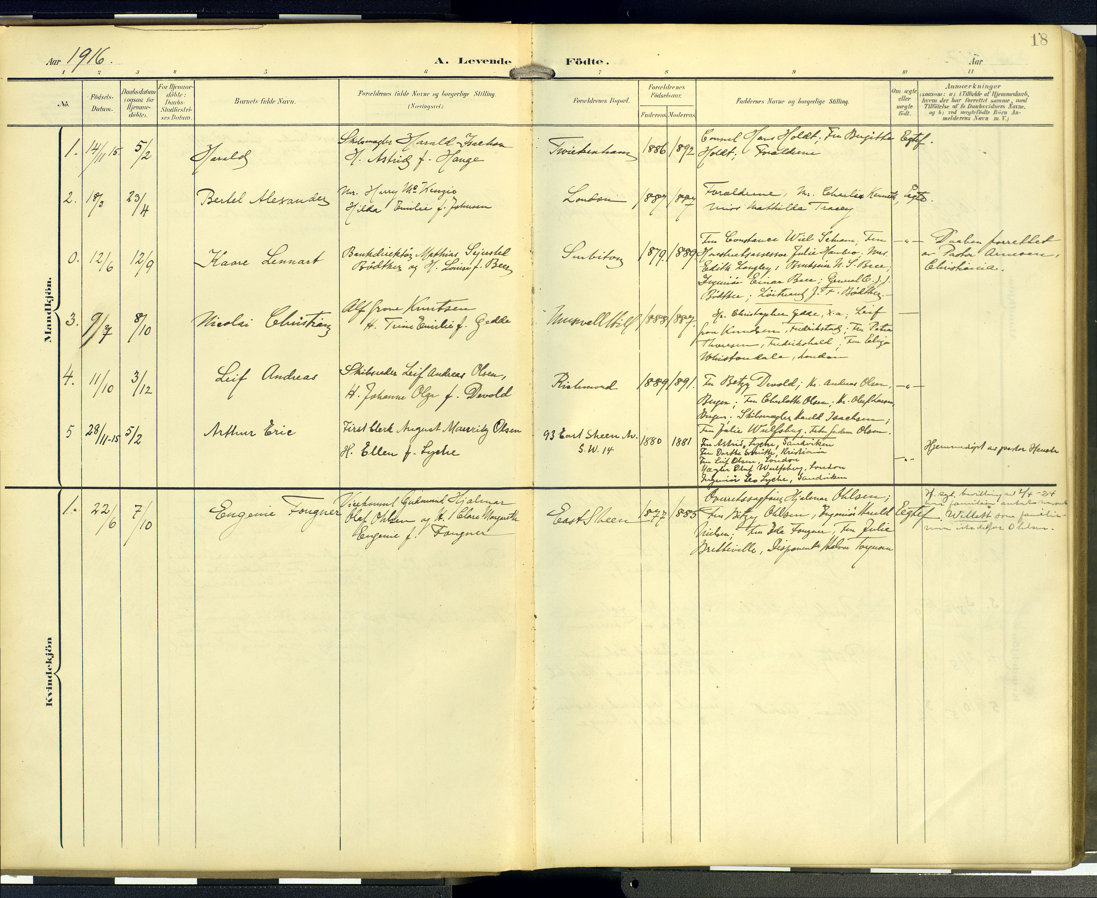  Den norske sjømannsmisjon i utlandet/London m/bistasjoner, SAB/SAB/PA-0103/H/Ha/L0003: Parish register (official) no. A 3, 1903-1934, p. 17b-18a