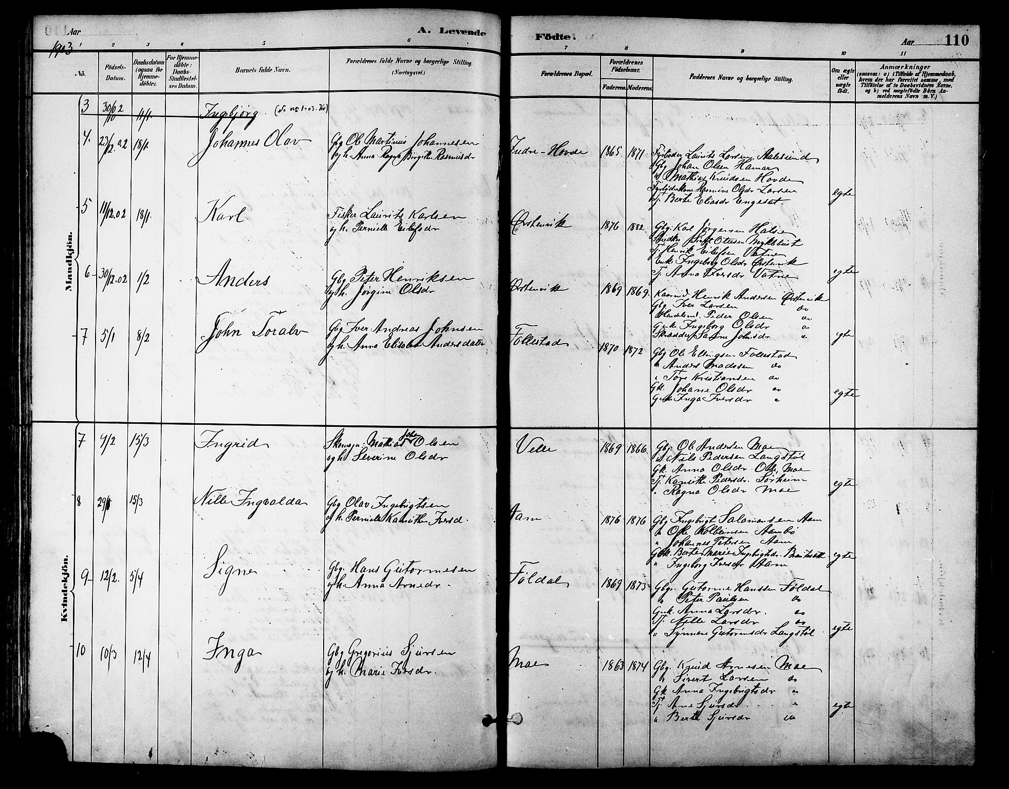 Ministerialprotokoller, klokkerbøker og fødselsregistre - Møre og Romsdal, AV/SAT-A-1454/513/L0189: Parish register (copy) no. 513C03, 1883-1904, p. 110