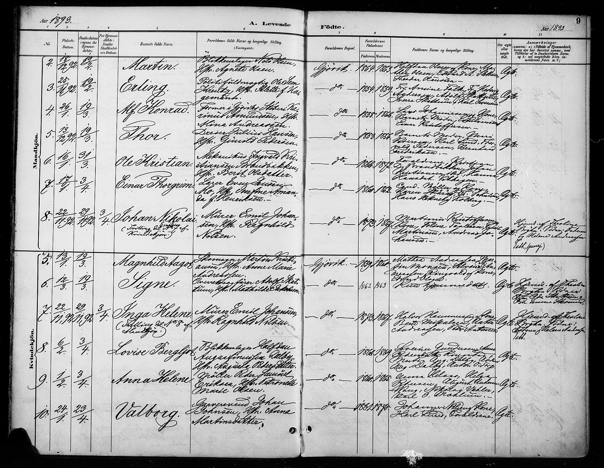 Vardal prestekontor, SAH/PREST-100/H/Ha/Haa/L0011: Parish register (official) no. 11, 1891-1901, p. 9