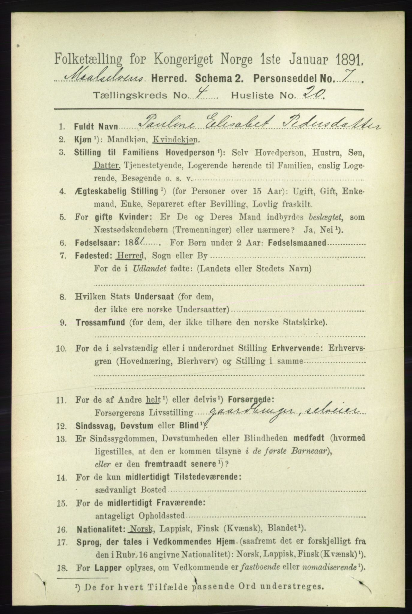 RA, 1891 census for 1924 Målselv, 1891, p. 1209
