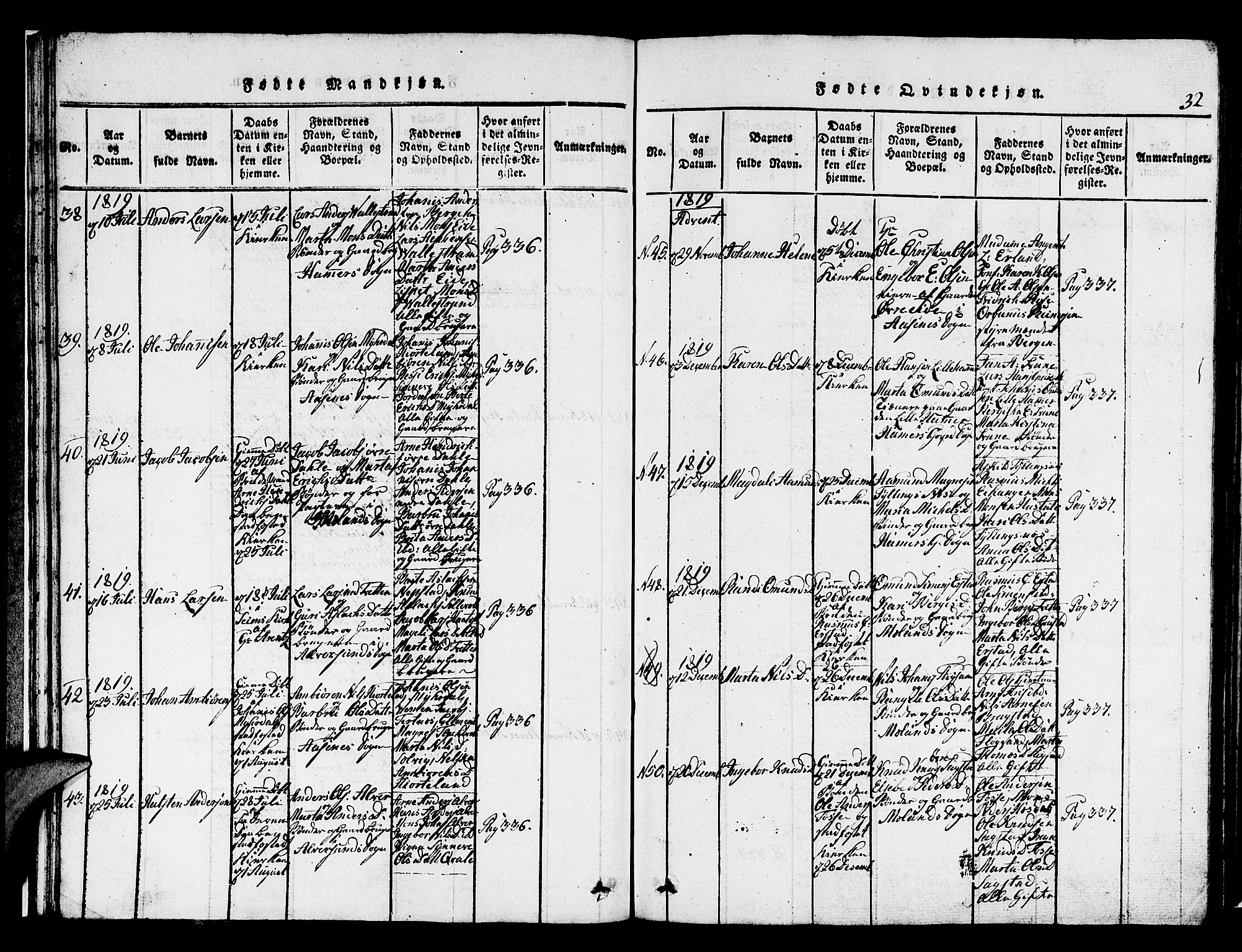 Hamre sokneprestembete, AV/SAB-A-75501/H/Ha/Hab: Parish register (copy) no. A 1, 1816-1826, p. 32