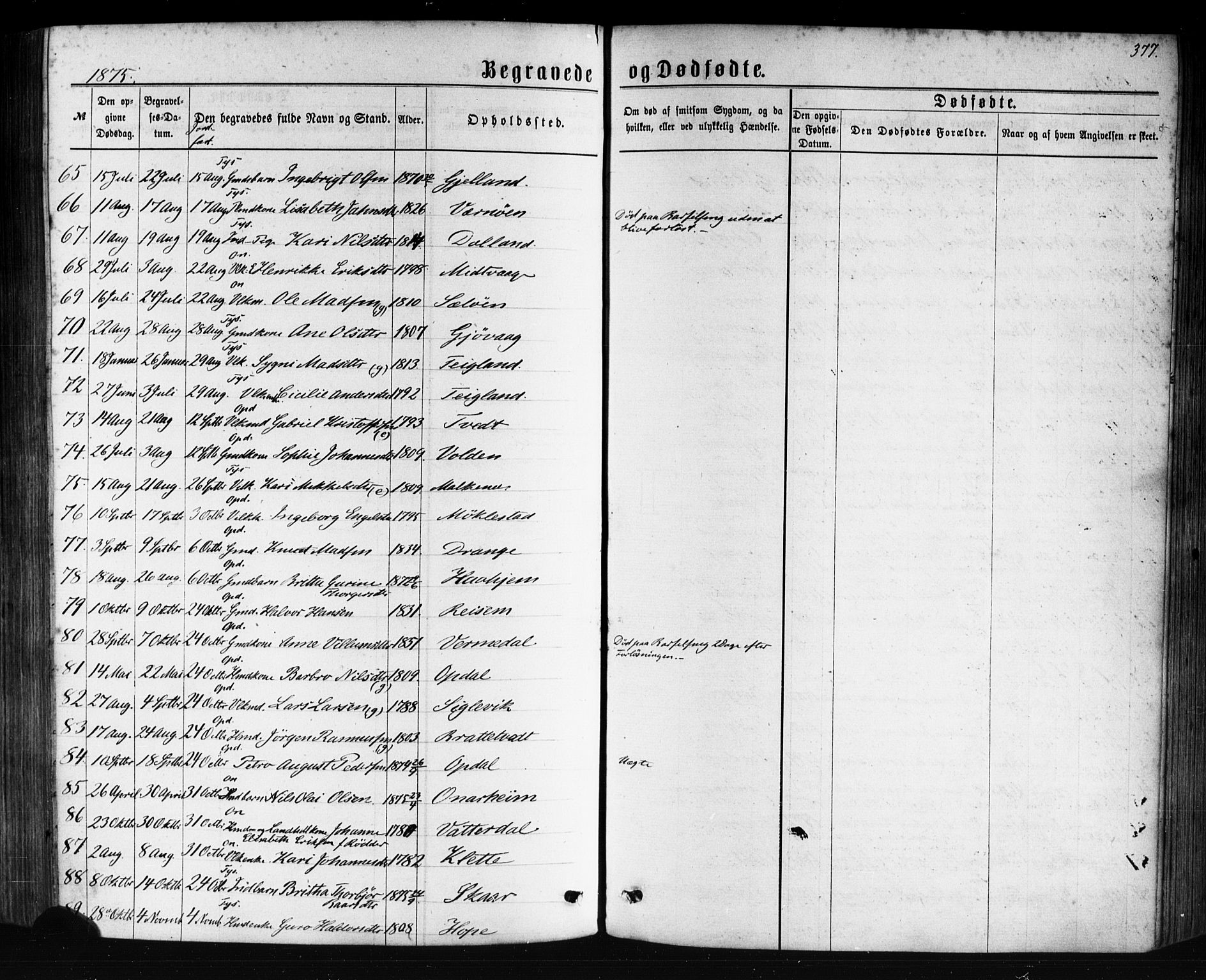 Tysnes sokneprestembete, SAB/A-78601/H/Haa: Parish register (official) no. A 12, 1872-1886, p. 377