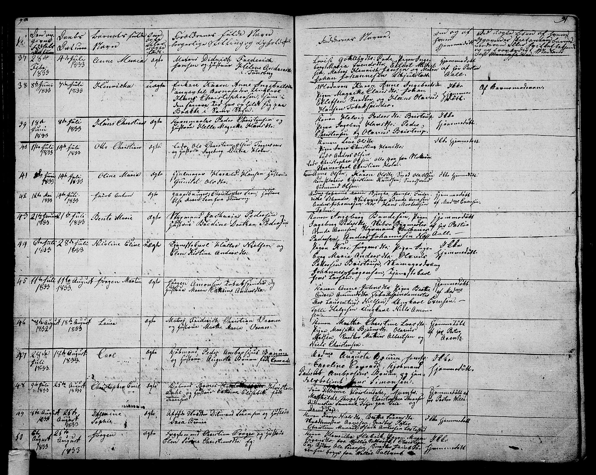 Tønsberg kirkebøker, AV/SAKO-A-330/G/Ga/L0002: Parish register (copy) no. 2, 1827-1854, p. 90-91